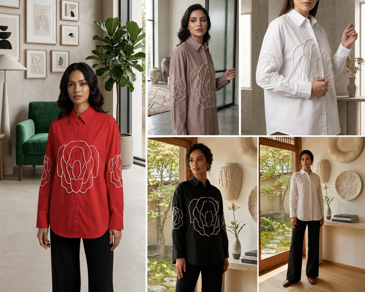 Pearl Elegance Imported Fabric Over Size Look Solid Shirt- 15071