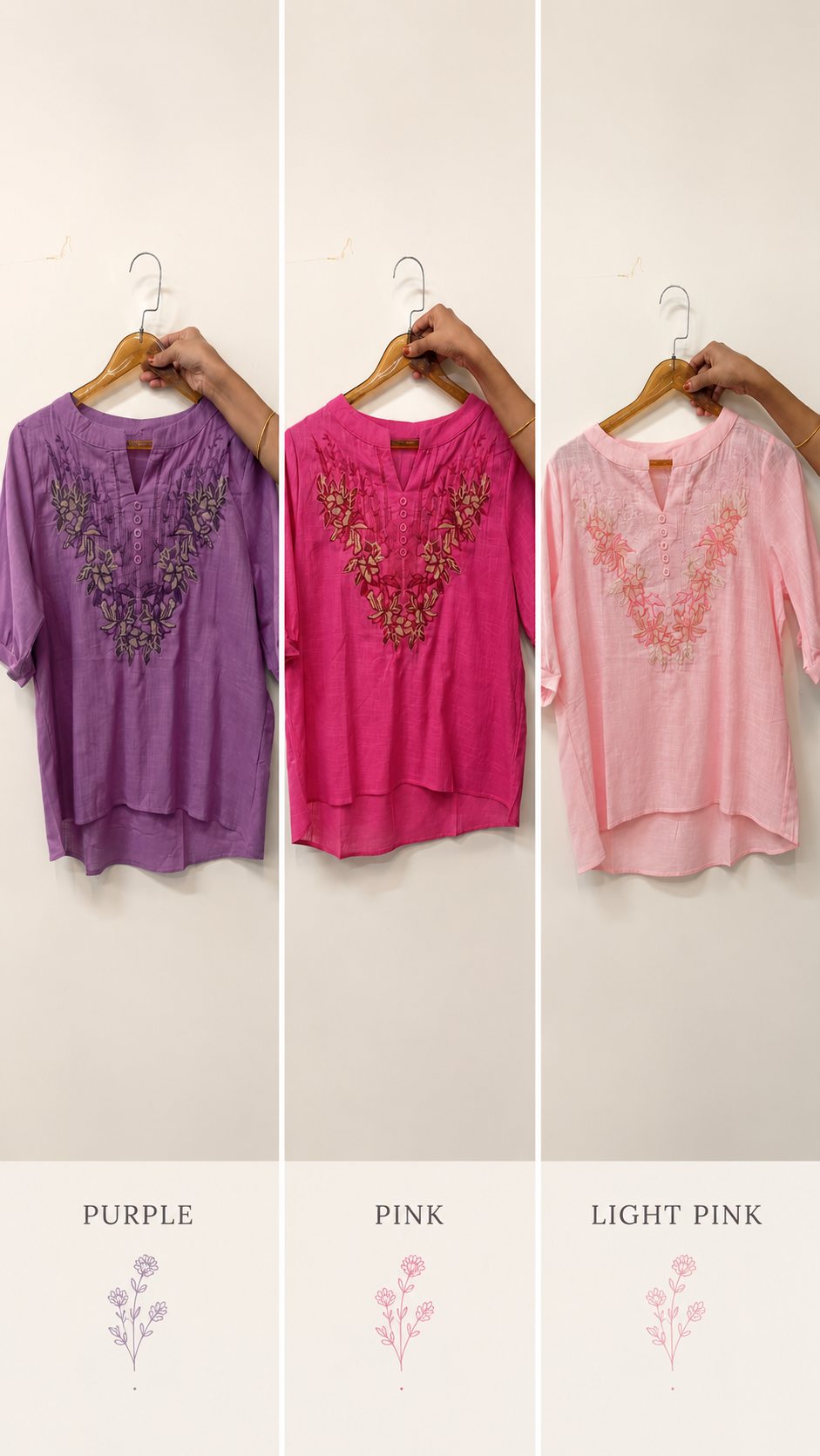 Pinkish Pallete Tone Floral Embroidered Casual Western Top- 15135