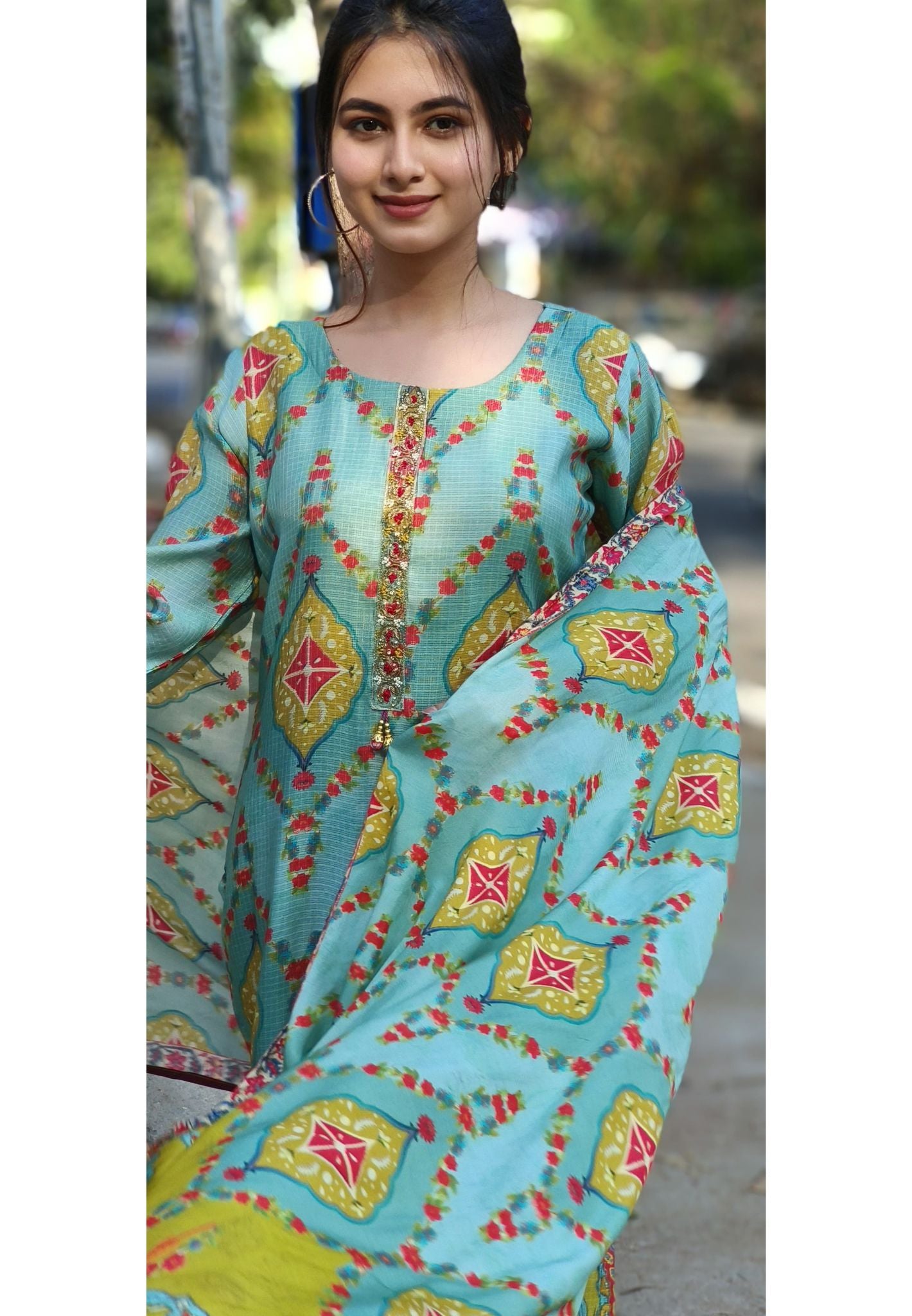 Abstract print Full Set With printed Dupatta lean fit  04680
