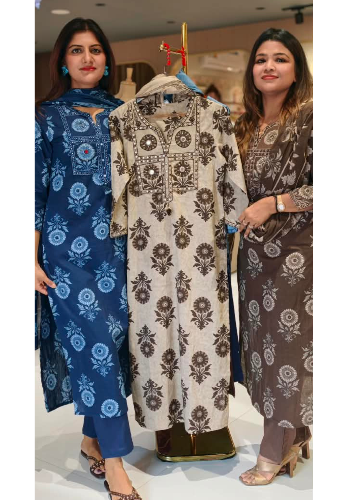 Floral Printed Hand-Block Minimal Embroidery Soft Cotton Full Suit Set With Dupatta- 17075