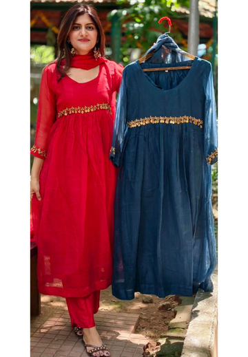 Golden Coin Tassel Over Joint Pure Banarasi Kota Checks Solid A-Line Full Suit Set With Dupatta- 17013