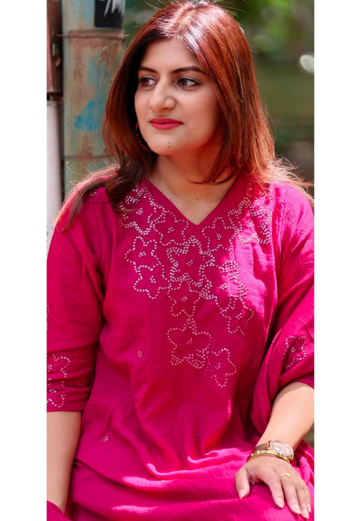 Katha Stitch Embroidered Star Accent Premium Cotton A-Line Full Suit Set With Matching Dupatta- 17014