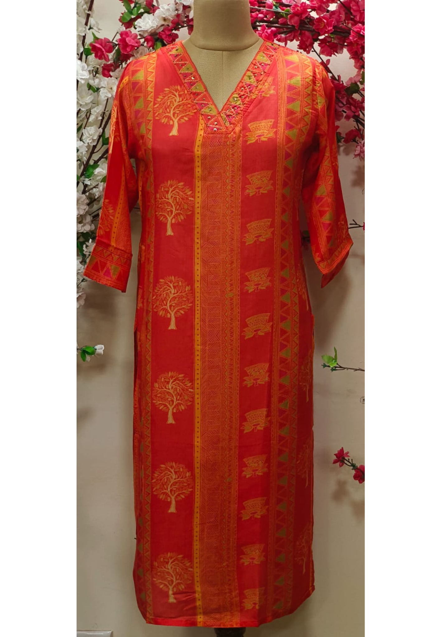 Printed muslin  V neck only kurti-05980-79