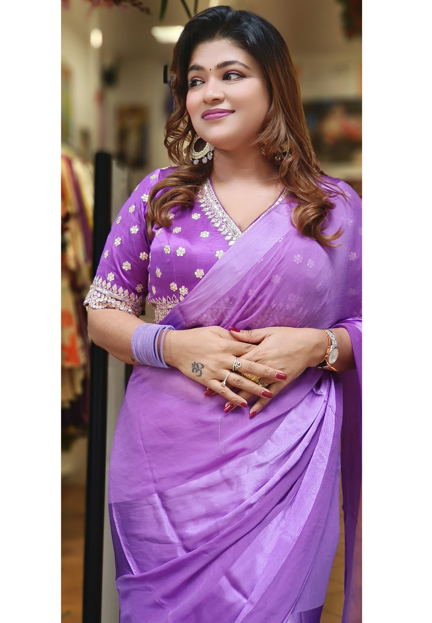 Beautiful Soft Chiffon Satin Saree With Stitched Gotta Cut Work Blouse DRYWASH-06248