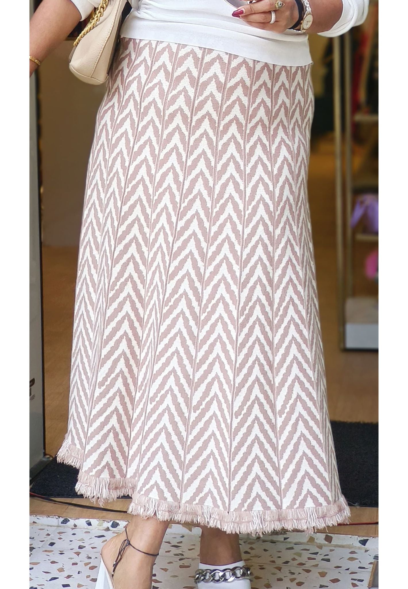 Herringbone Pattern Knit Maxi Skirt-