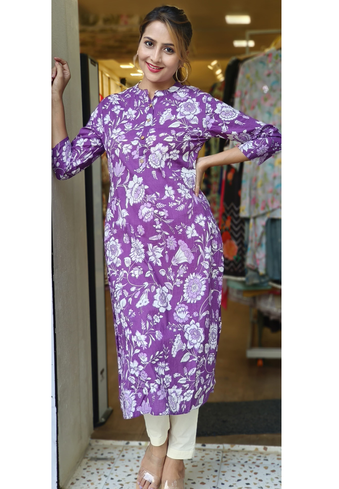 Summer cotton printed collor round neck kurta only-05308-09