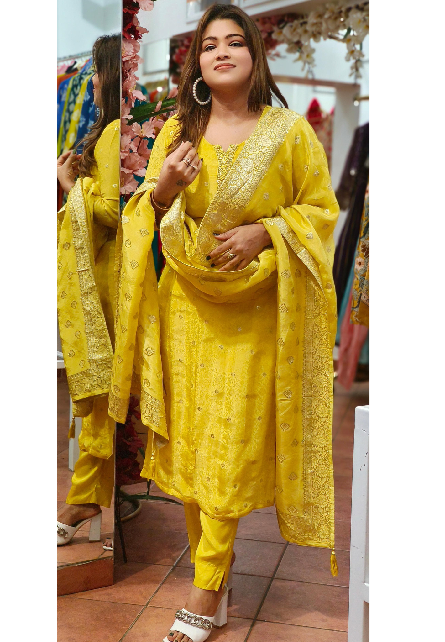 Party Wear Beautiful Silk Yellow Full Suit Set-06556 Lean Fit