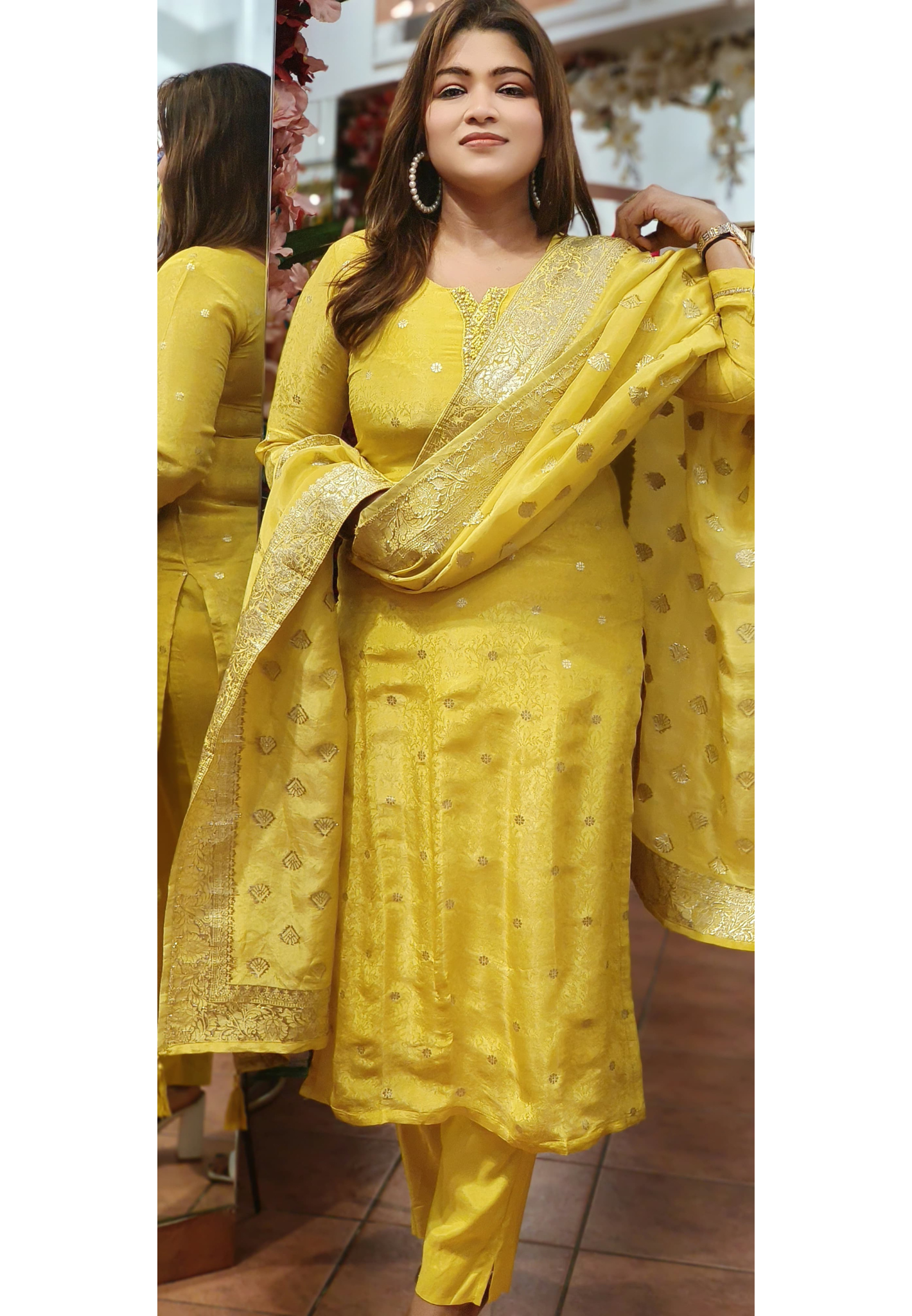 Party Wear Beautiful Silk Yellow Full Suit Set-06556 Lean Fit