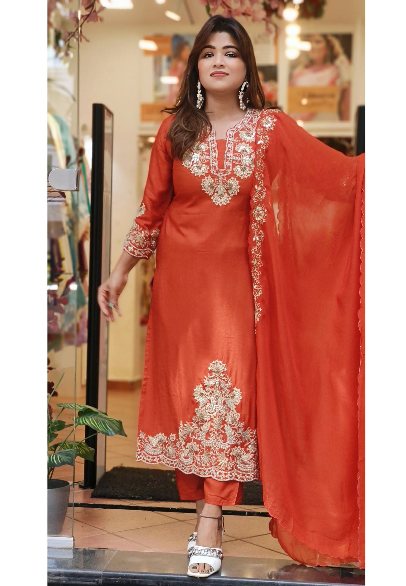 Beautiful Silk Gota Work Full Suit With Soft Organza Dupatta-06602-03