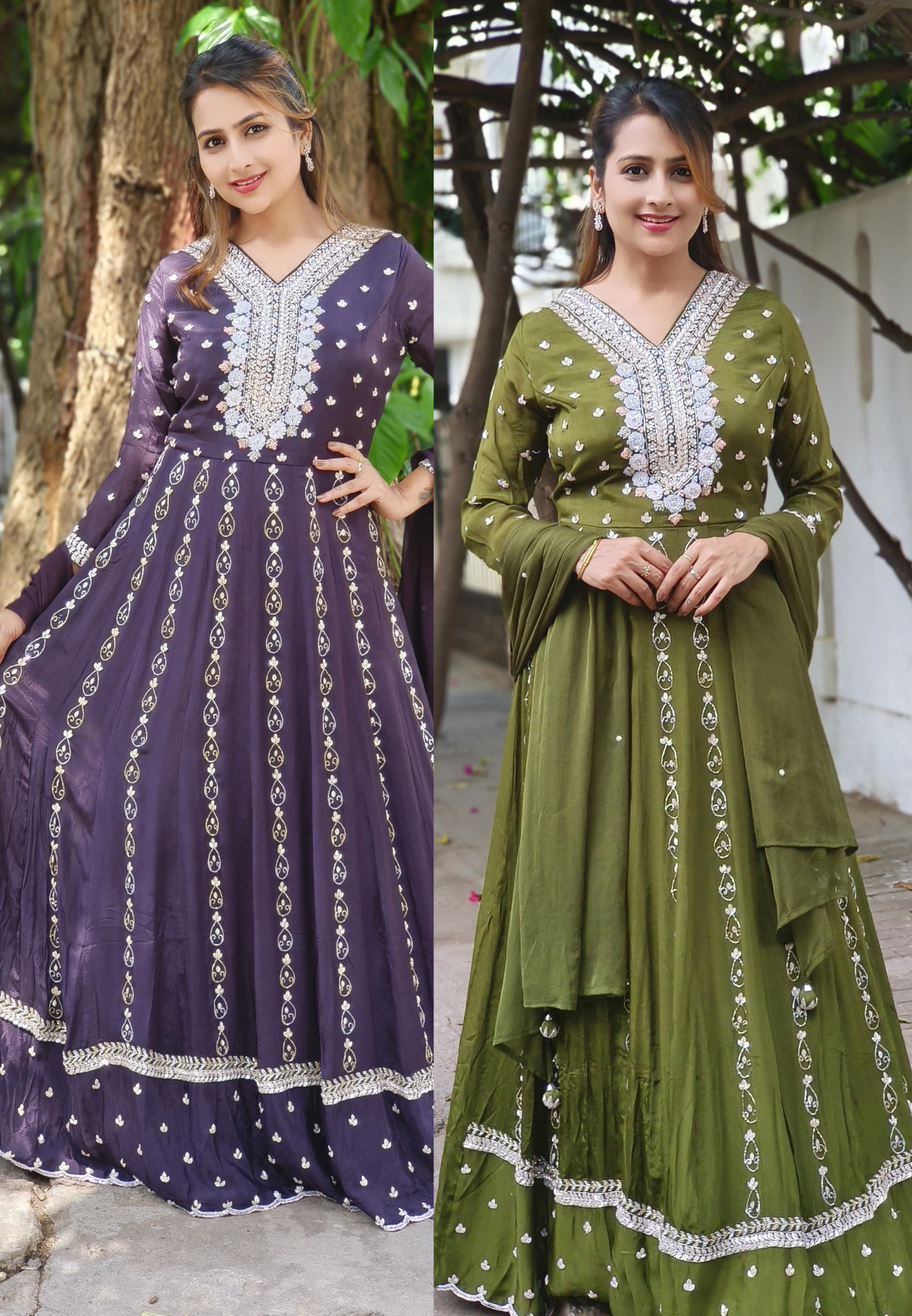 Designer Party Wear Chinon Havya Embroidered Anarkali Gown with Chiffon DRYWASH-06283-84