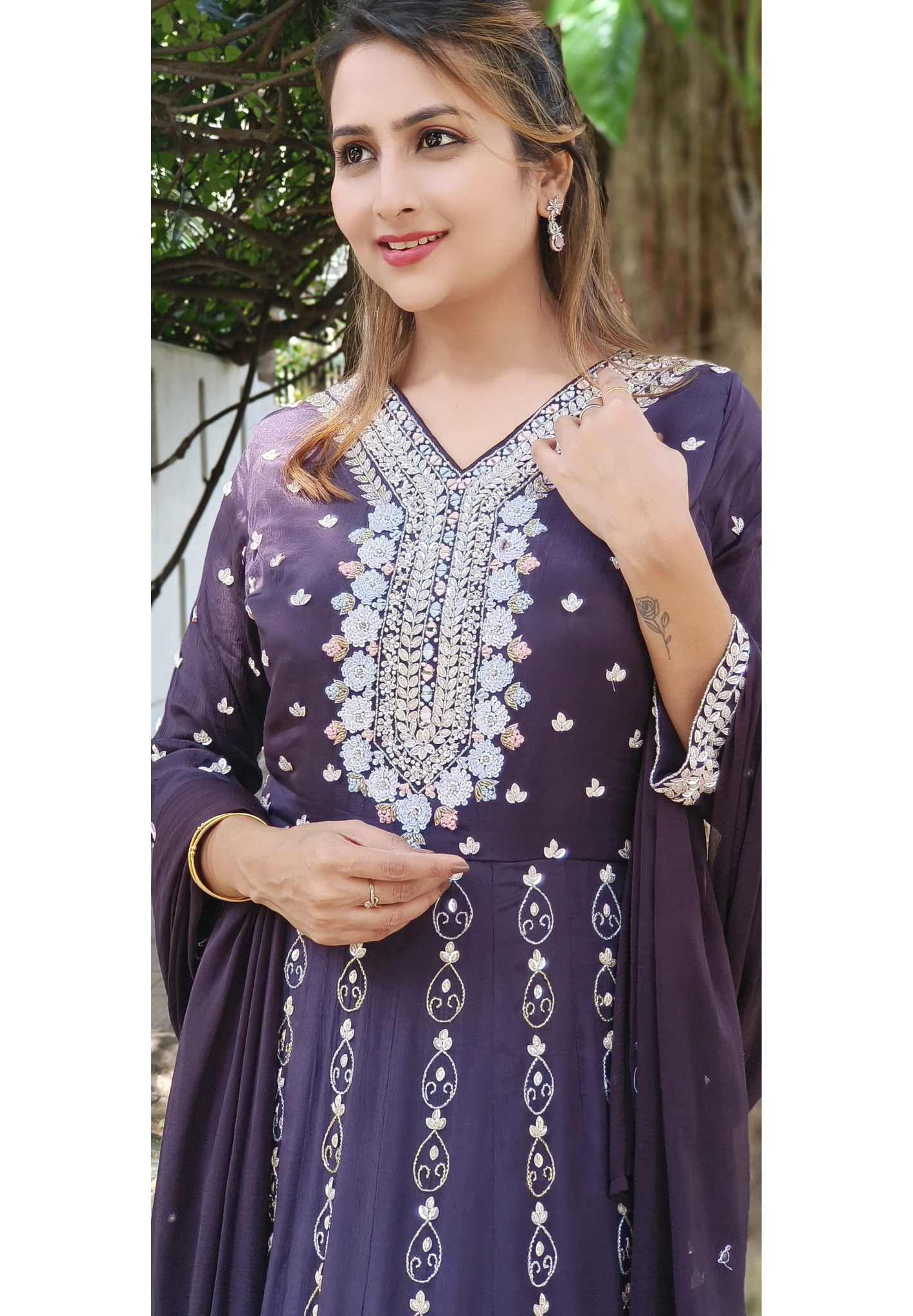 Designer Party Wear Chinon Havya Embroidered Anarkali Gown with Chiffon DRYWASH-06283-84