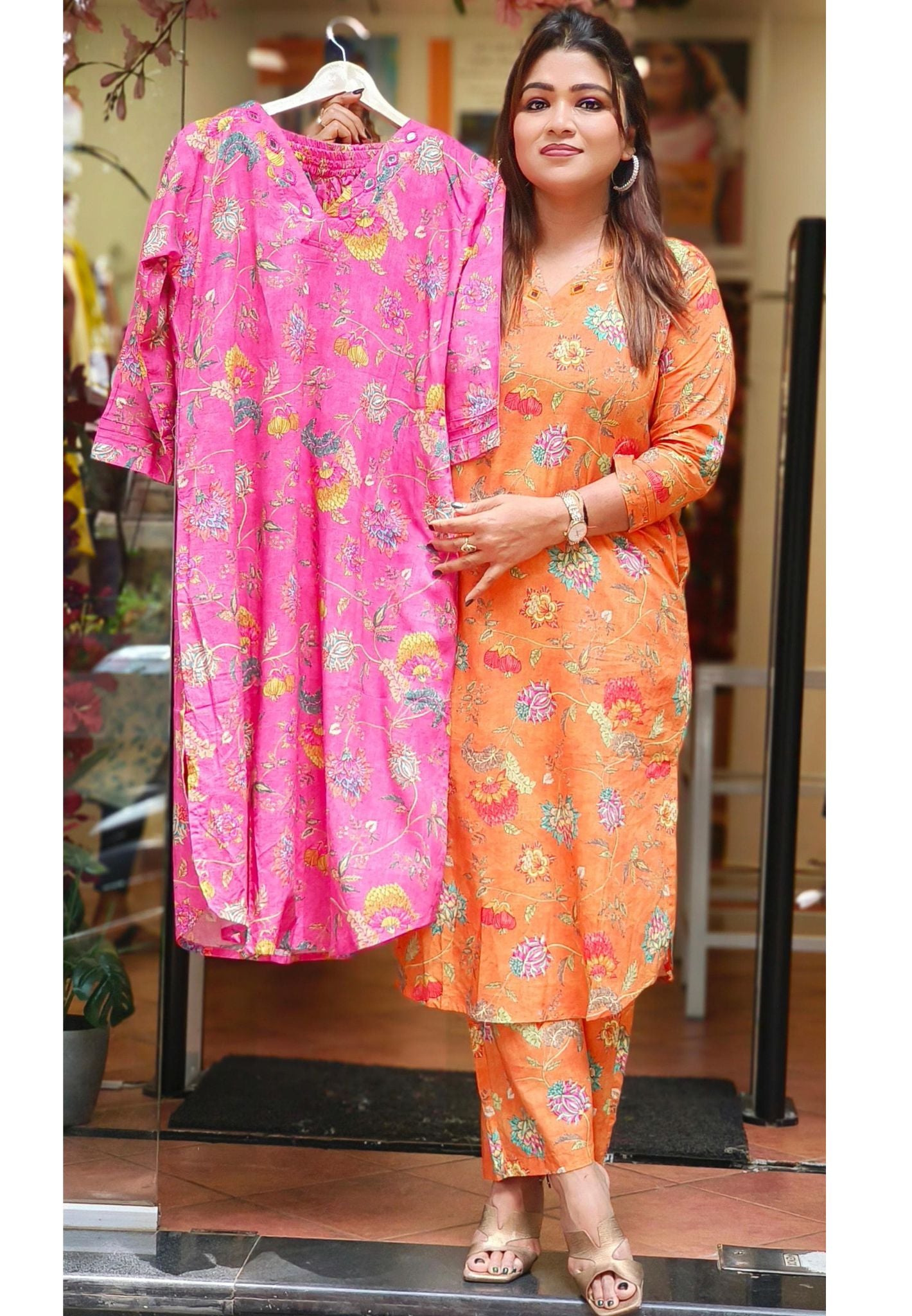 Real Mirror Floral Print V Neck Kurta pant with Pocket-06596