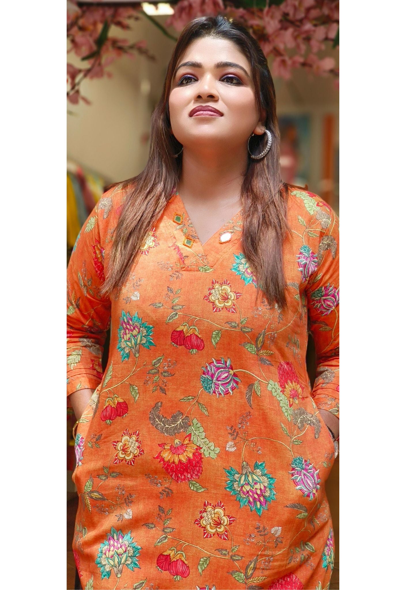 Real Mirror Floral Print V Neck Kurta pant with Pocket-06596