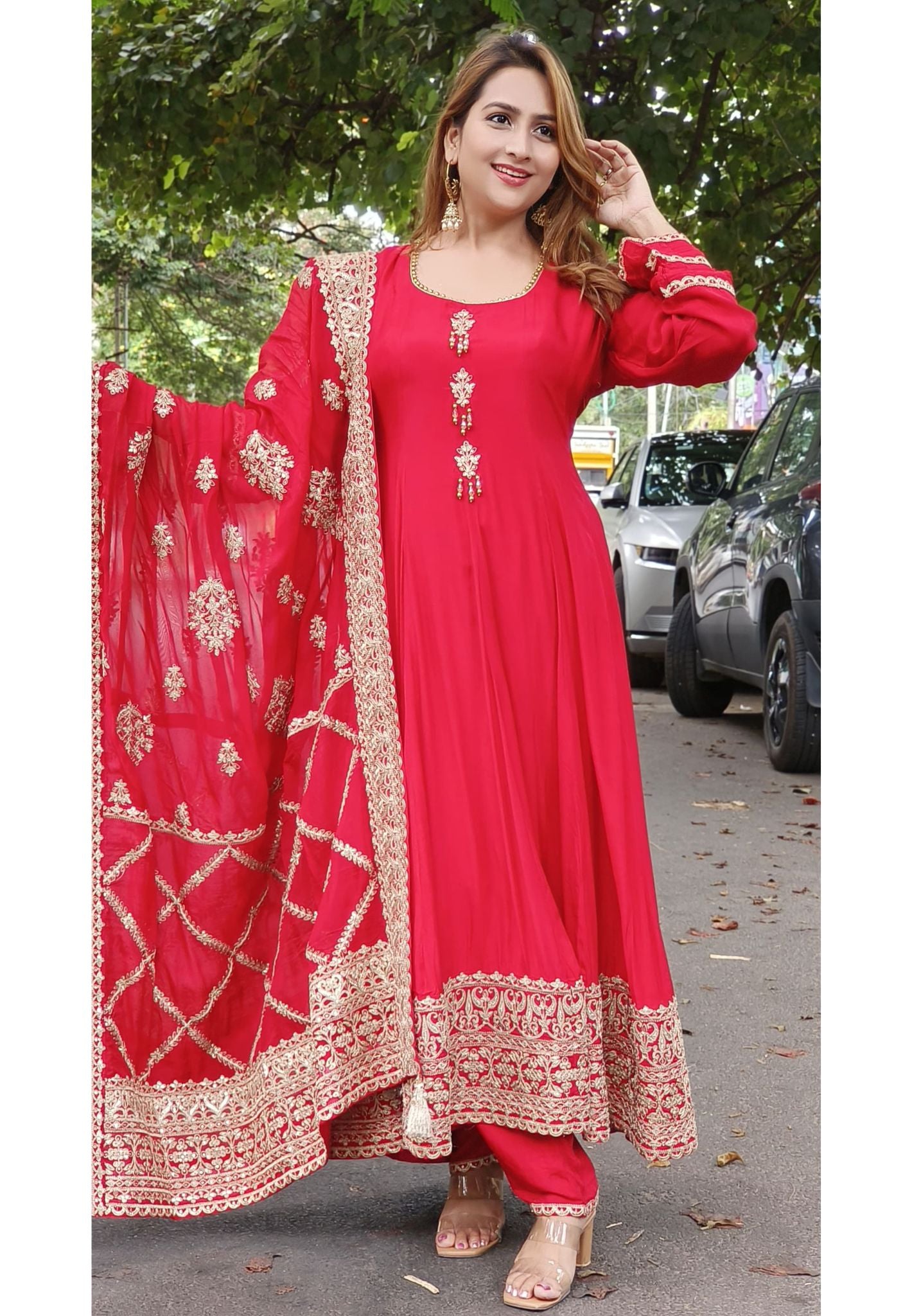 Floor length Beautiful Jari Work Flare Anarkali With Dupatta And Bottom DRYWASH-06818