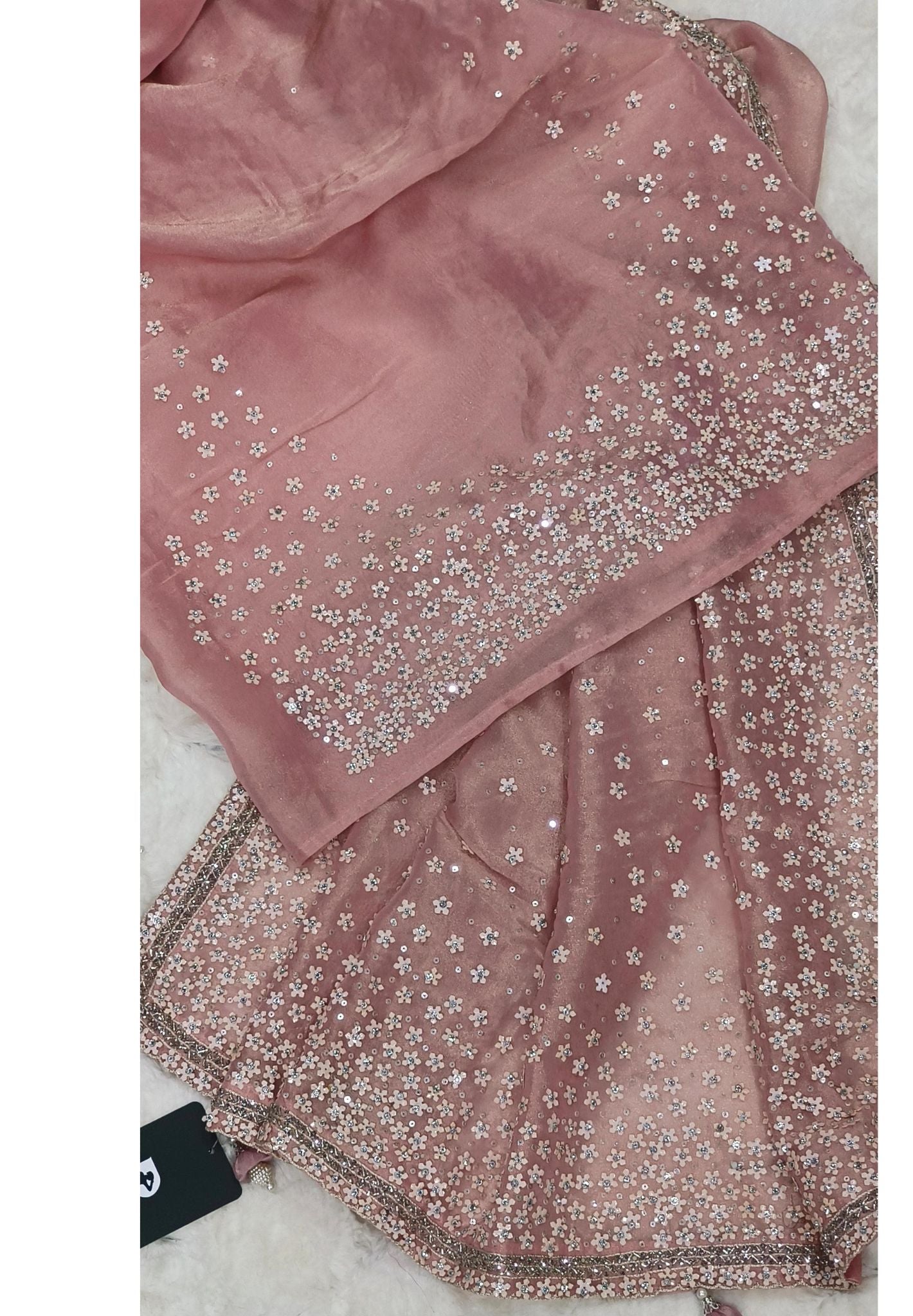 "Graceful Tissue Embellished Pink Saree with Unstitched Blouse for Occasions-06998