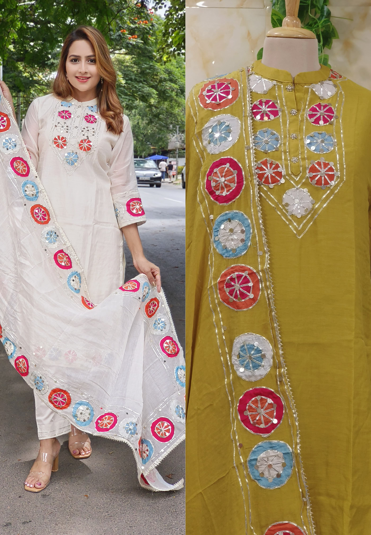 Pure Mal Chanderi Embroidered Full Suit Set