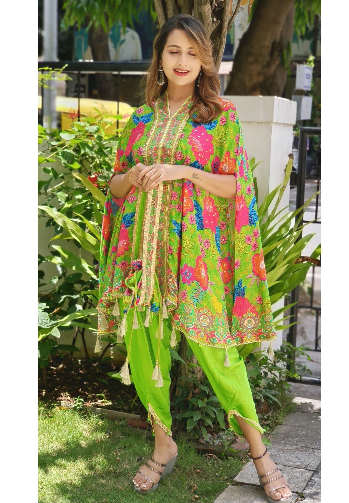 Party Wear Embroidered Kaftan With Tulip Pants indo-western outfit DRYWASH