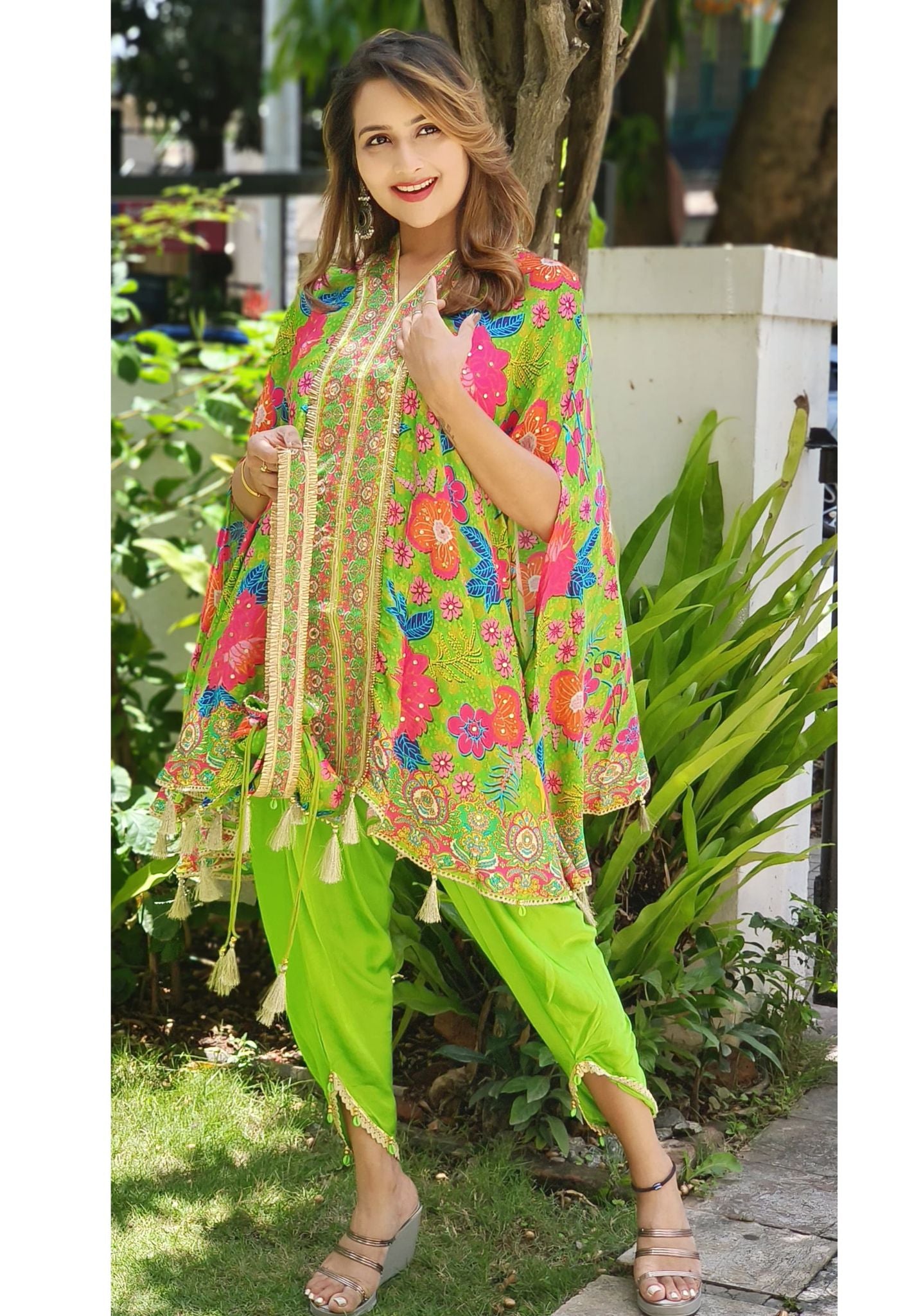 Party Wear Embroidered Kaftan With Tulip Pants indo-western outfit DRYWASH