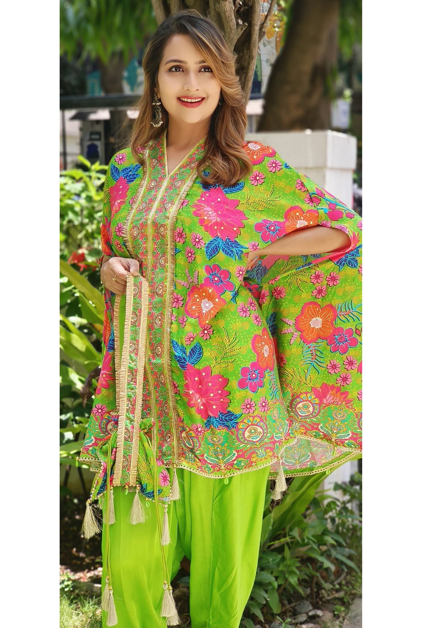 Party Wear Embroidered Kaftan With Tulip Pants indo-western outfit DRYWASH