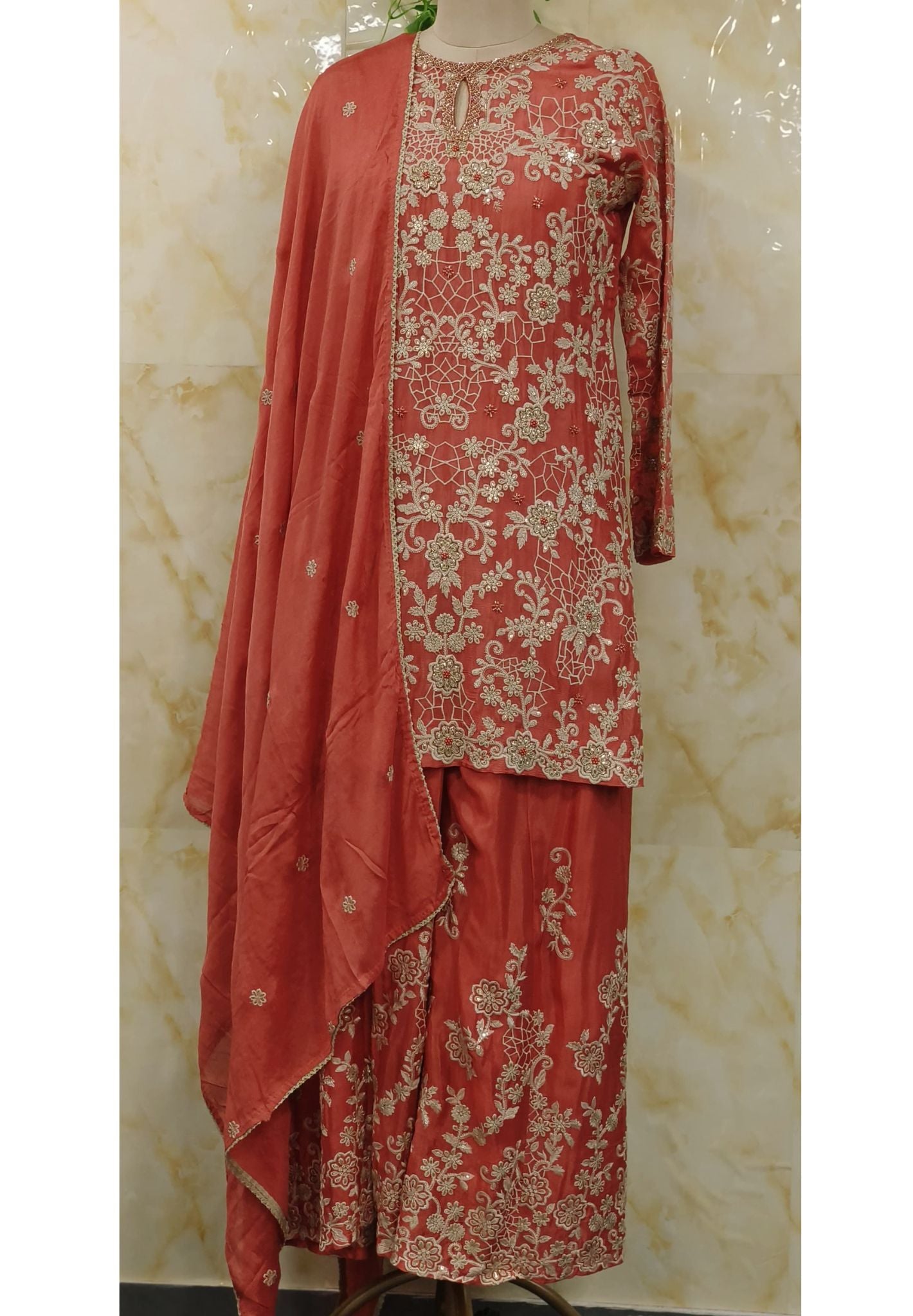 Beautiful Thread Embroidered Heavy designer partywear embroidered Full Suit DRYWASHONLY-07060