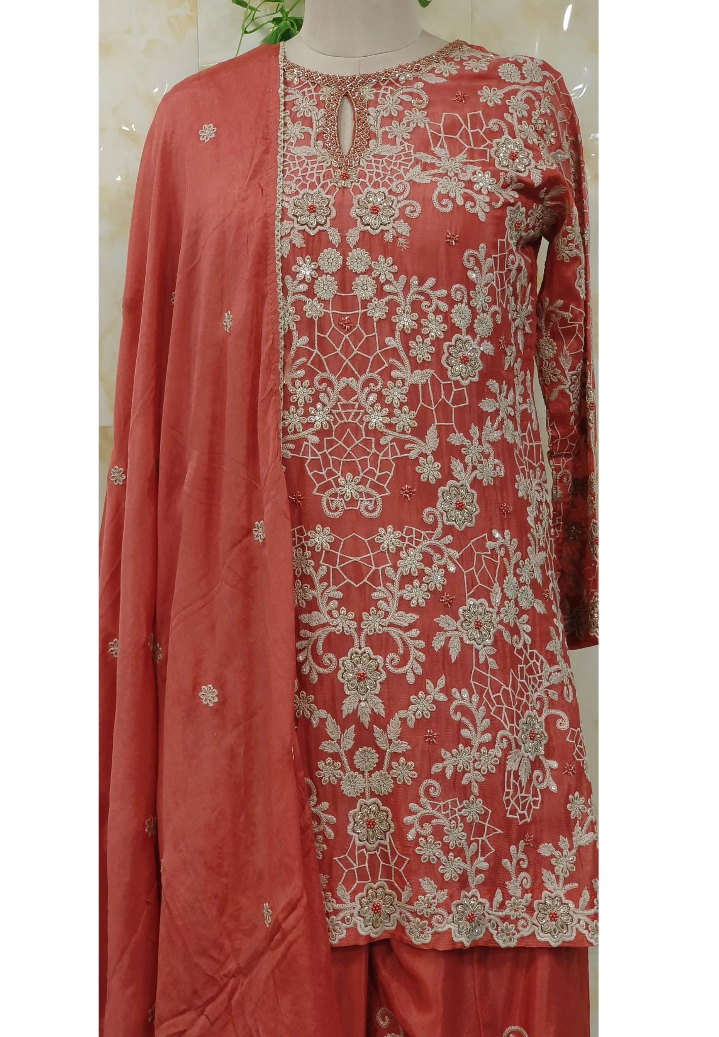 Beautiful Thread Embroidered Heavy designer partywear embroidered Full Suit DRYWASHONLY-07060