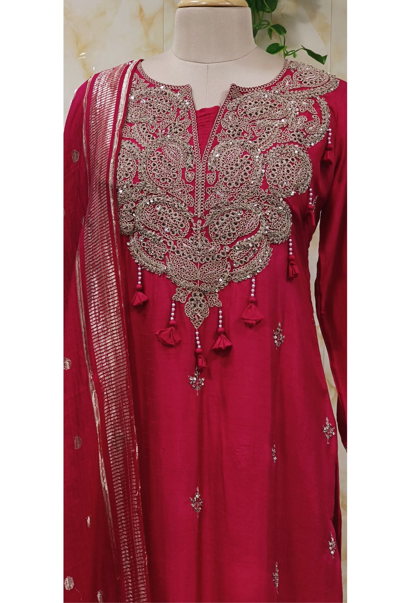 Beautiful Silk Heavy Neck Embroidered Full Suit Set With Dupatta 06684