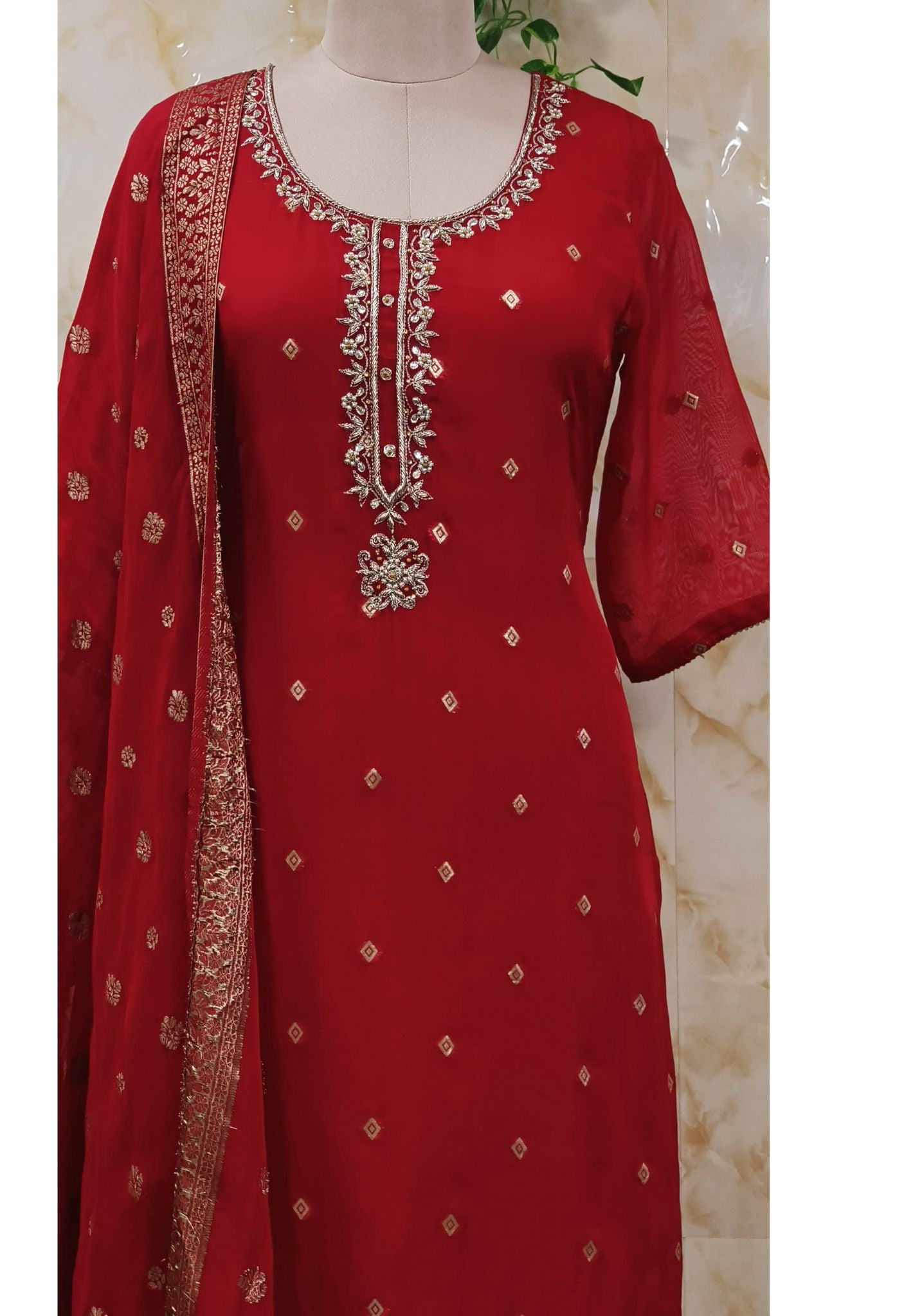 Round Embroidered Organza Full Suit Set With Banarasi Look Dupatta -07187