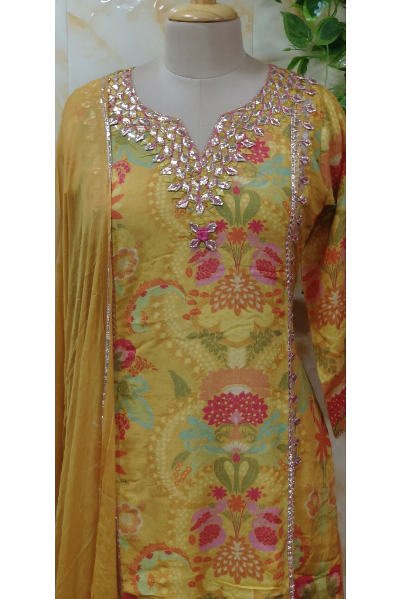 Beautiful Soft Muslin Gotta Patti Work  Double Layer Gown With Dupatta-07270