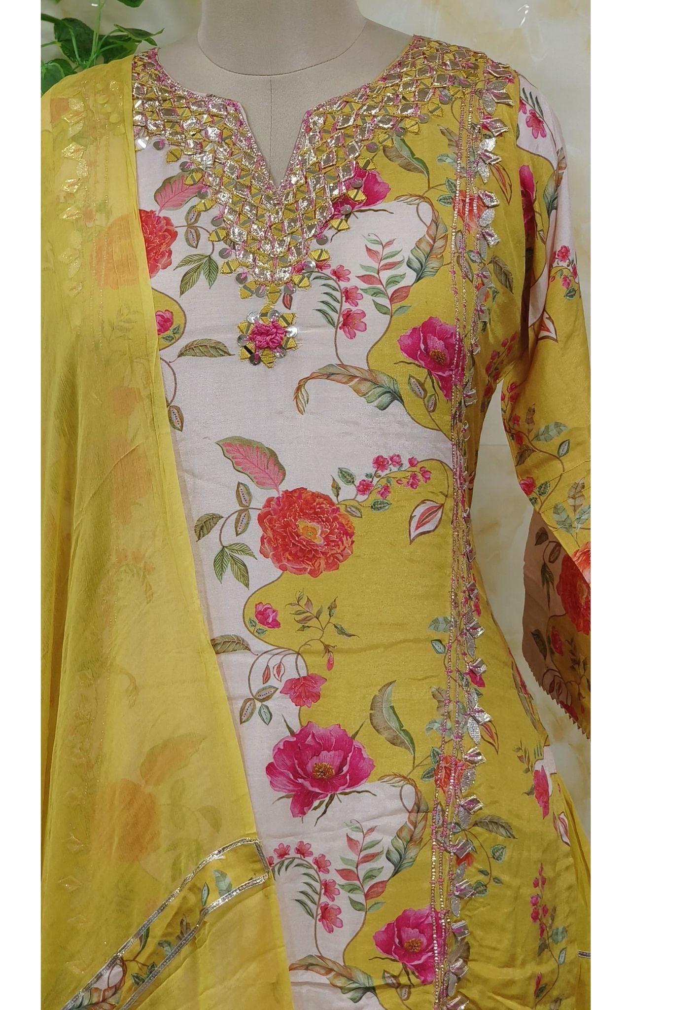 Beautiful Soft Muslin Gotta Patti Work  Double Layer Gown With Dupatta-07270