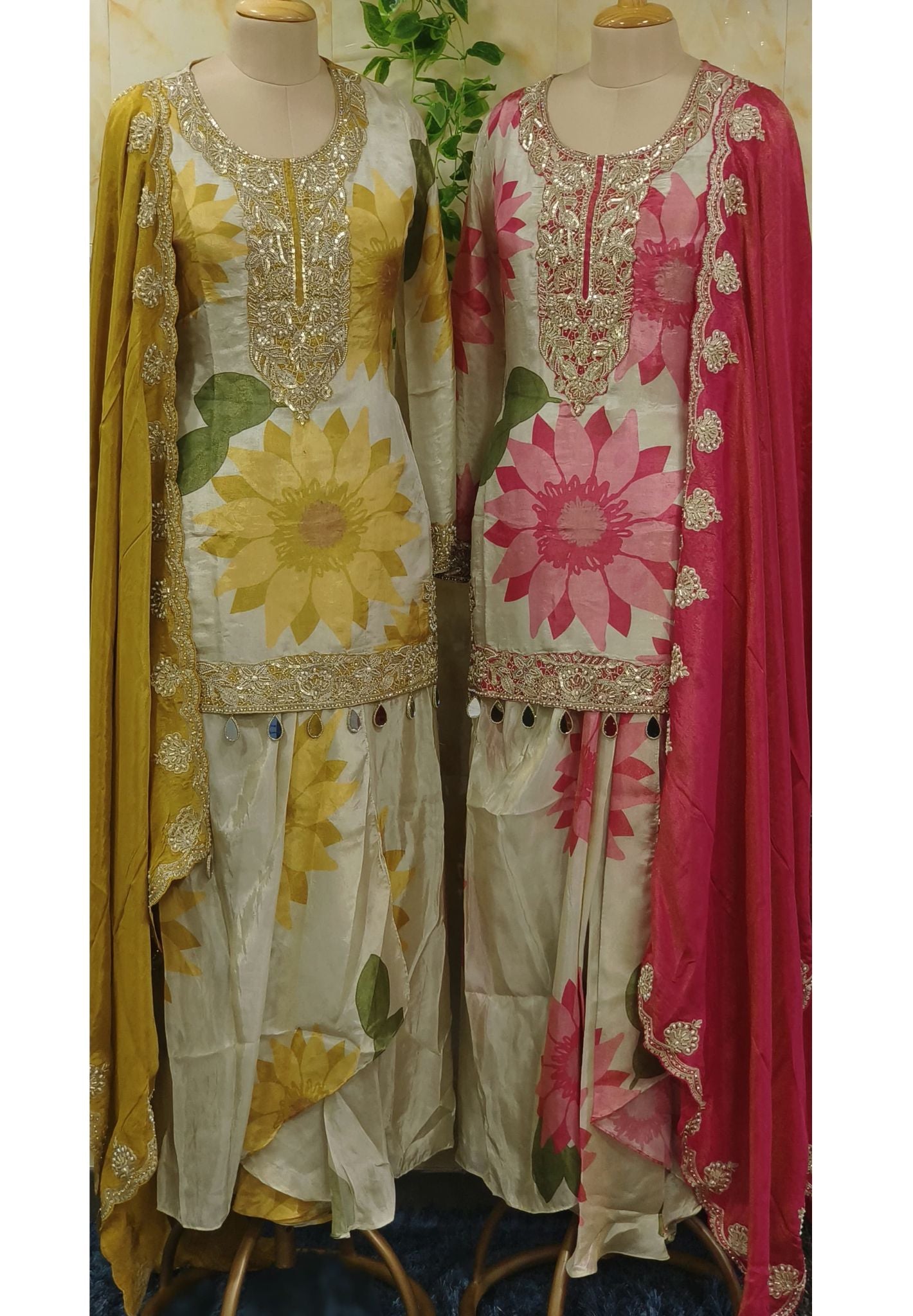 Beautiful Floral Simmer Tissue Sequence Embroidery Kurti and Dhoti Skirt With Heavy Dupatta-07279