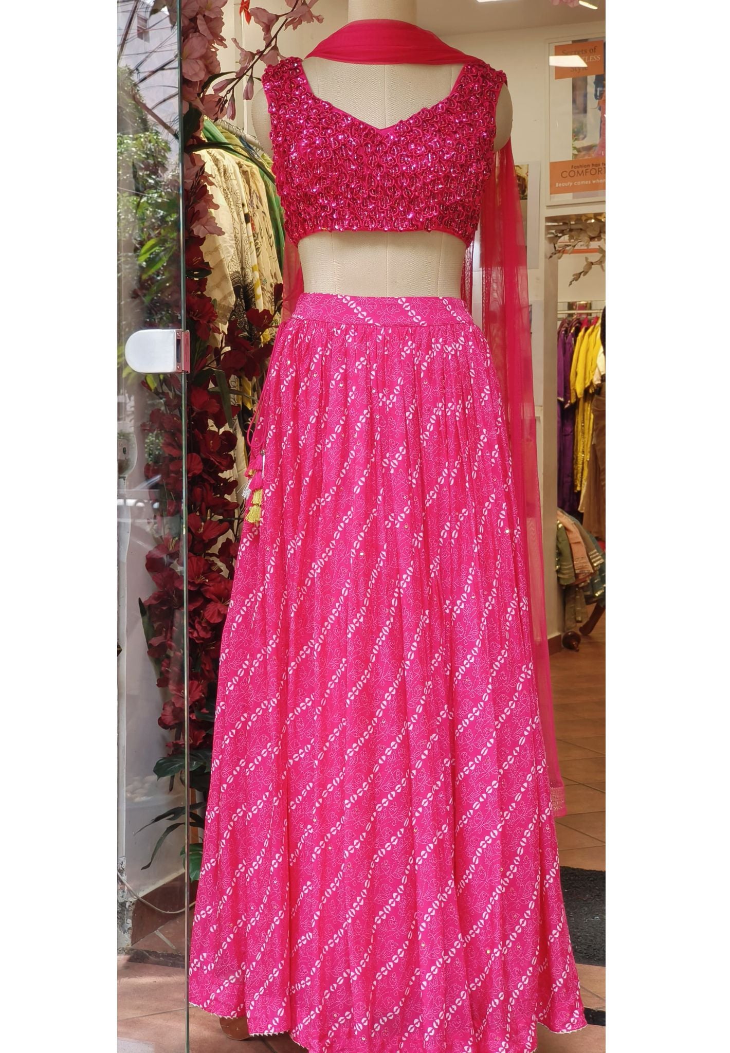 Party Wear Hand Work  Indo Western Crop Top And Skirt With Duptta