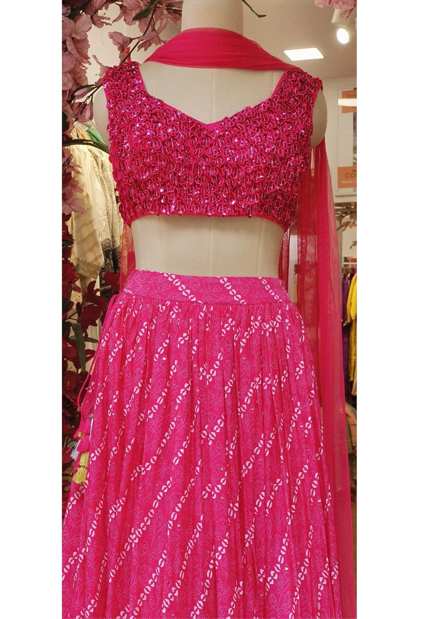 Party Wear Hand Work  Indo Western Crop Top And Skirt With Duptta