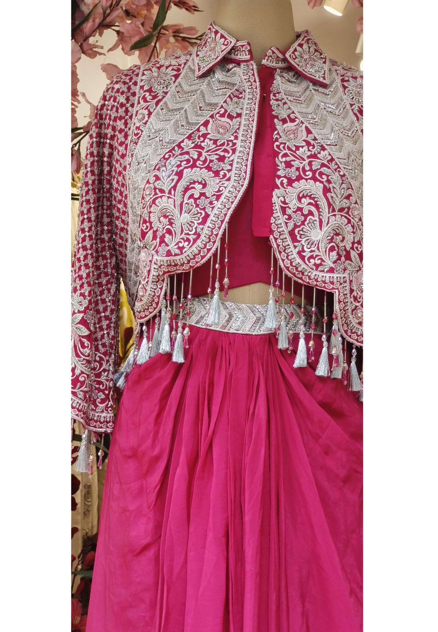 Party Wear Indo Western Crop Top And Skirt With Heavy Embroidery Jacket-07284