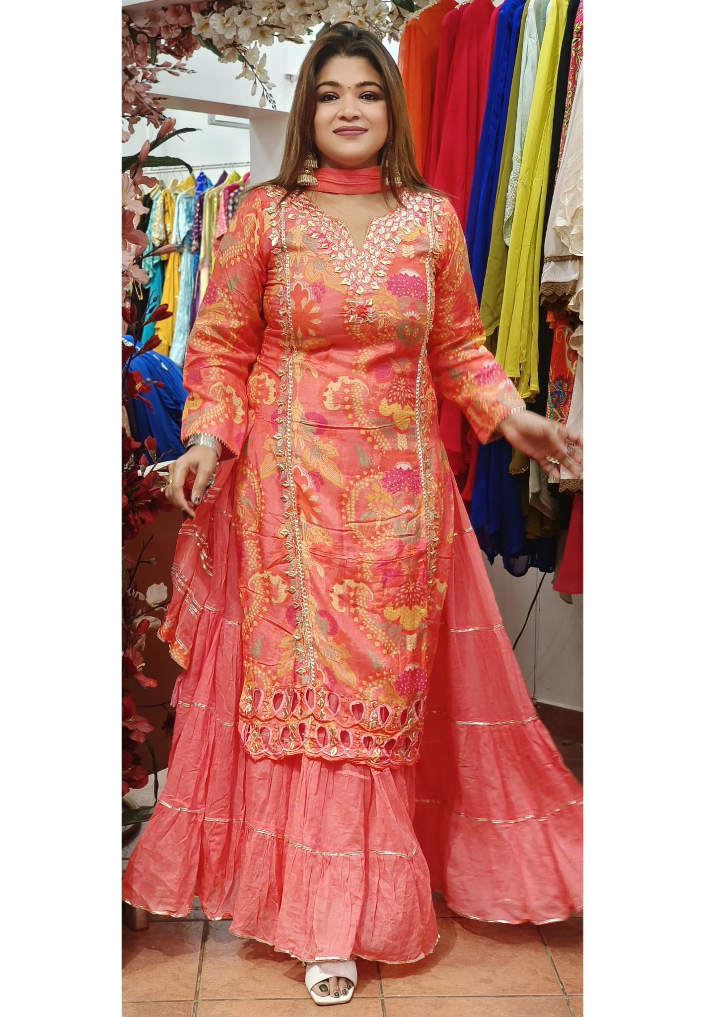 Beautiful Soft Muslin Gotta Patti Work  Double Layer Gown With Dupatta-07270