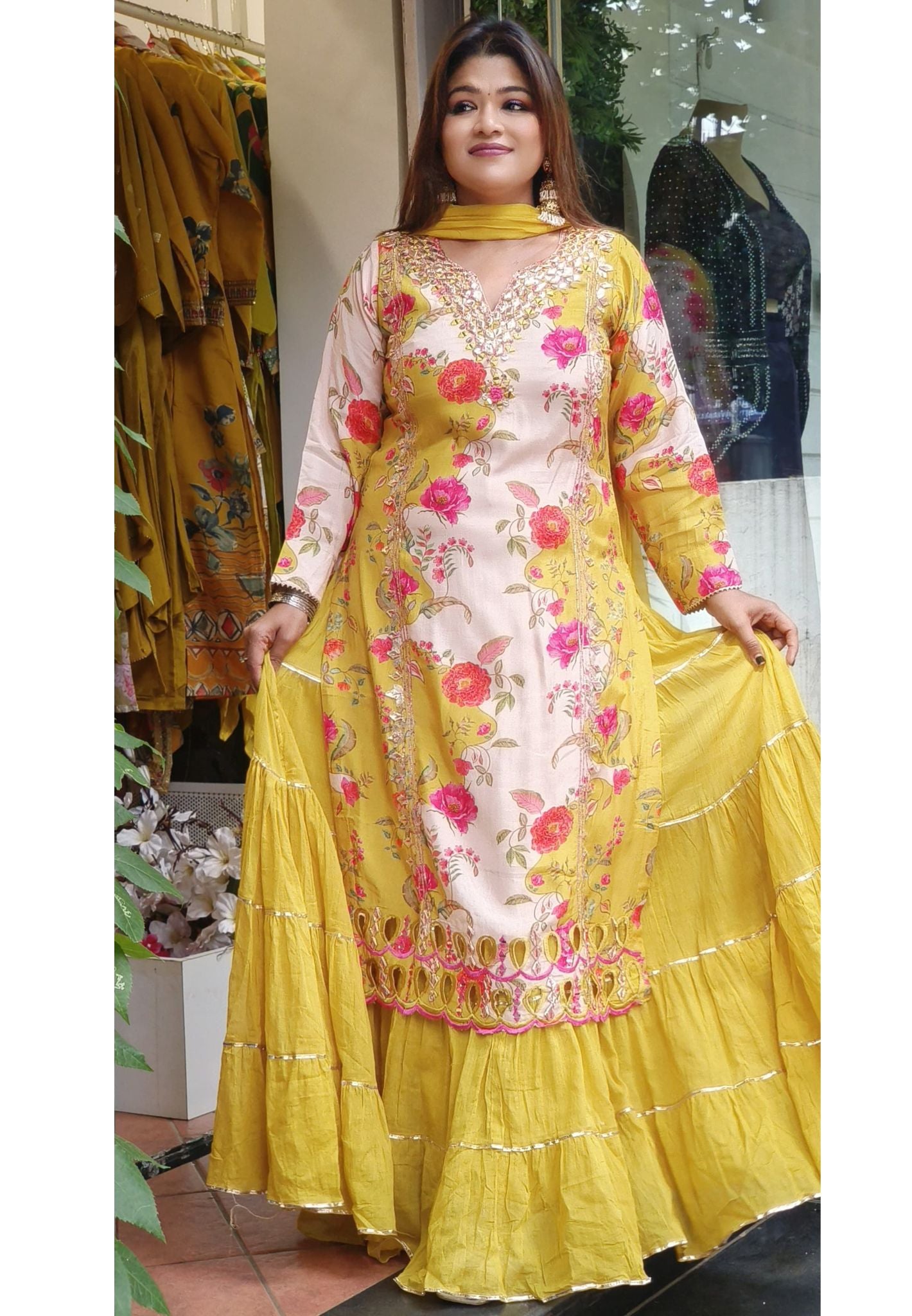 Beautiful Soft Muslin Gotta Patti Work  Double Layer Gown With Dupatta-07270