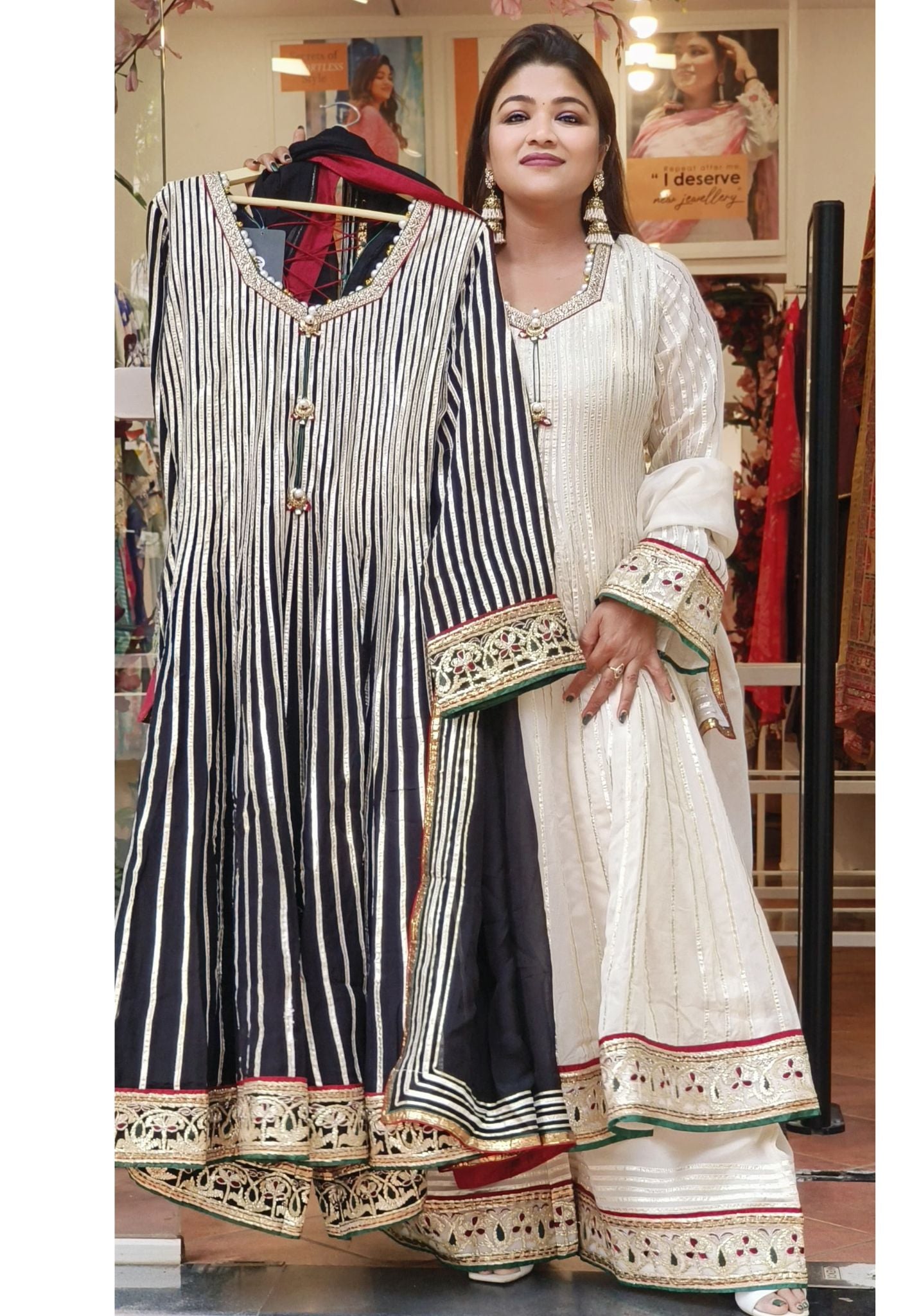 Beautiful Heeramandi Short Length Angrakha Style Anarkali With Goota work Loose Pant And Dupatta