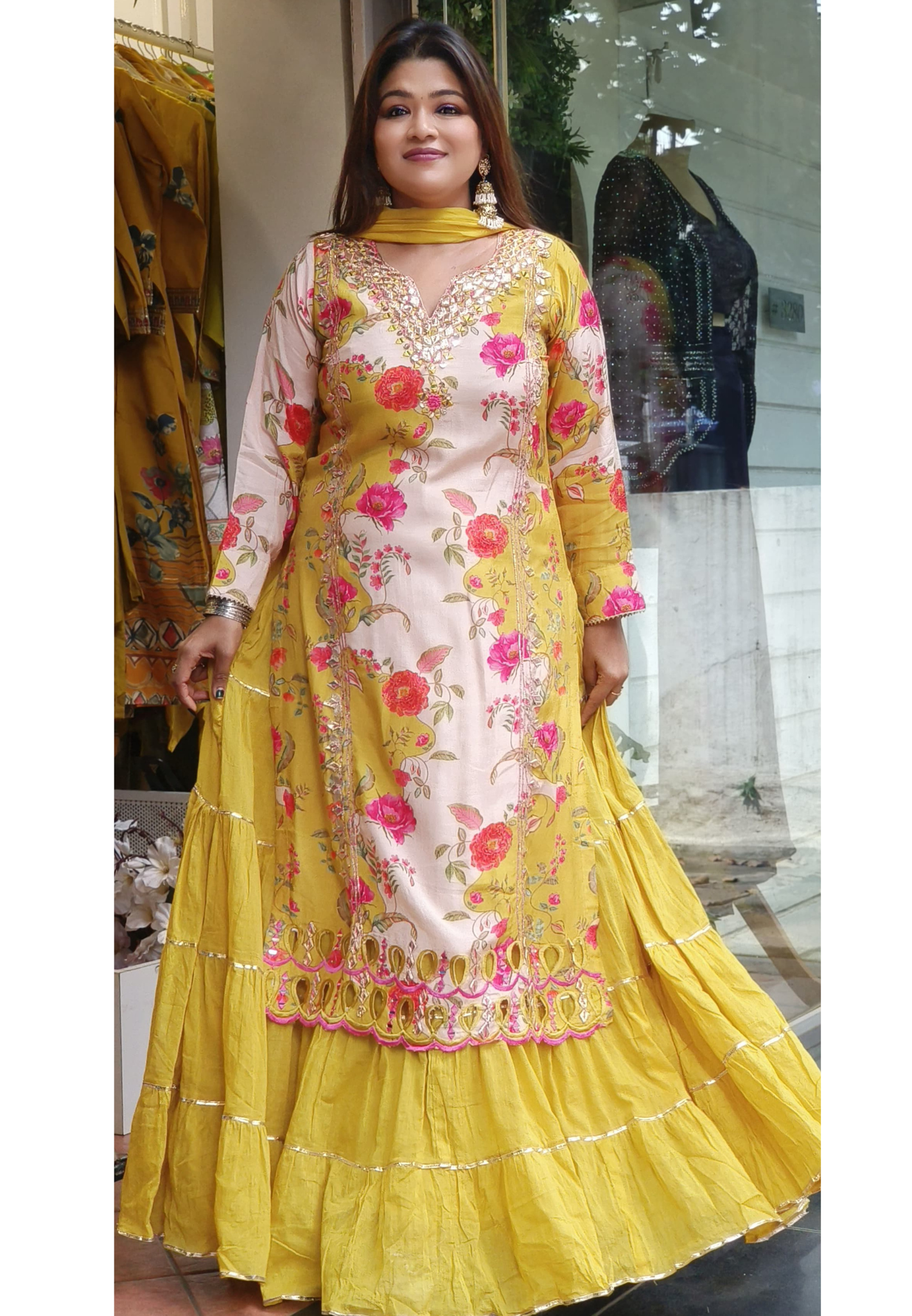 Beautiful Soft Muslin Gotta Patti Work  Double Layer Gown With Dupatta-07270