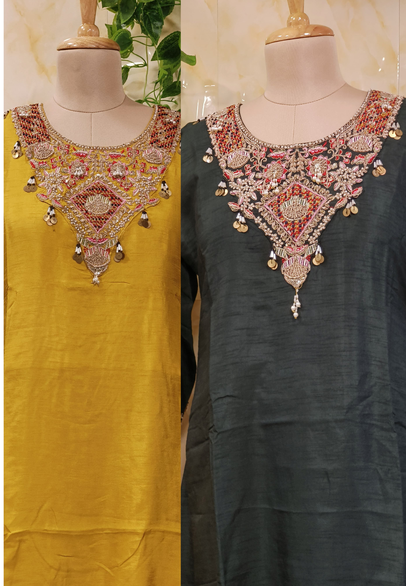 Embroidered High Low Silk Kurta With Loose Bottom -07072