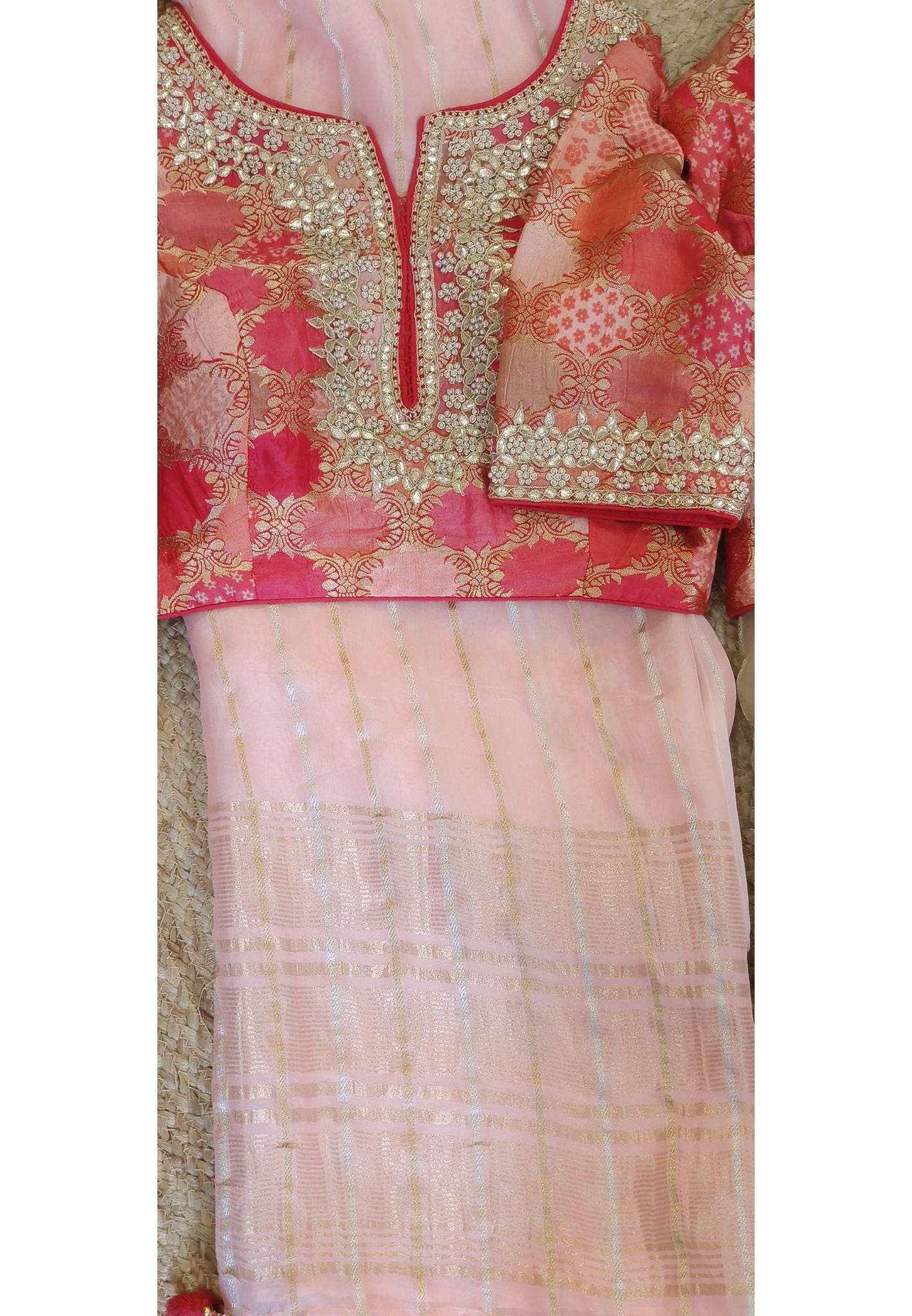 Organza Saree With Brocade Stitched Blouse DRYWASH-