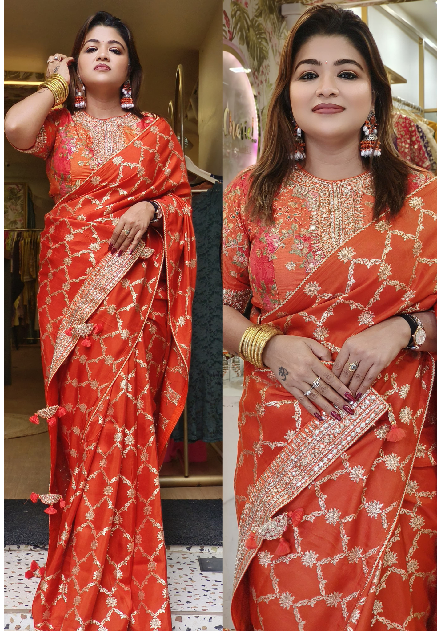 Pure Silk Saree With Embroidery Stitched Floral Print Blouse DRYWASH-