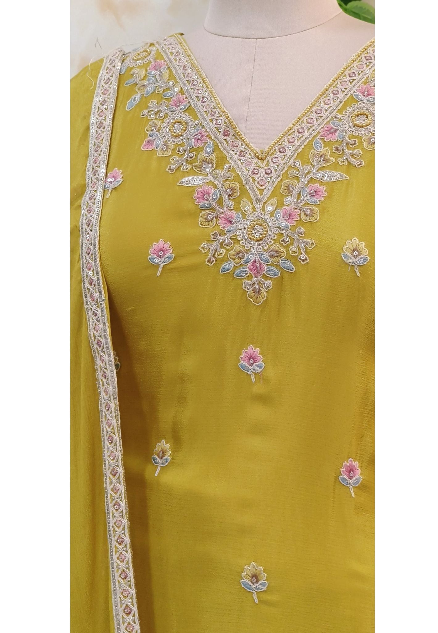 Beautiful V-Neck Embroidery Full set With Plazzo