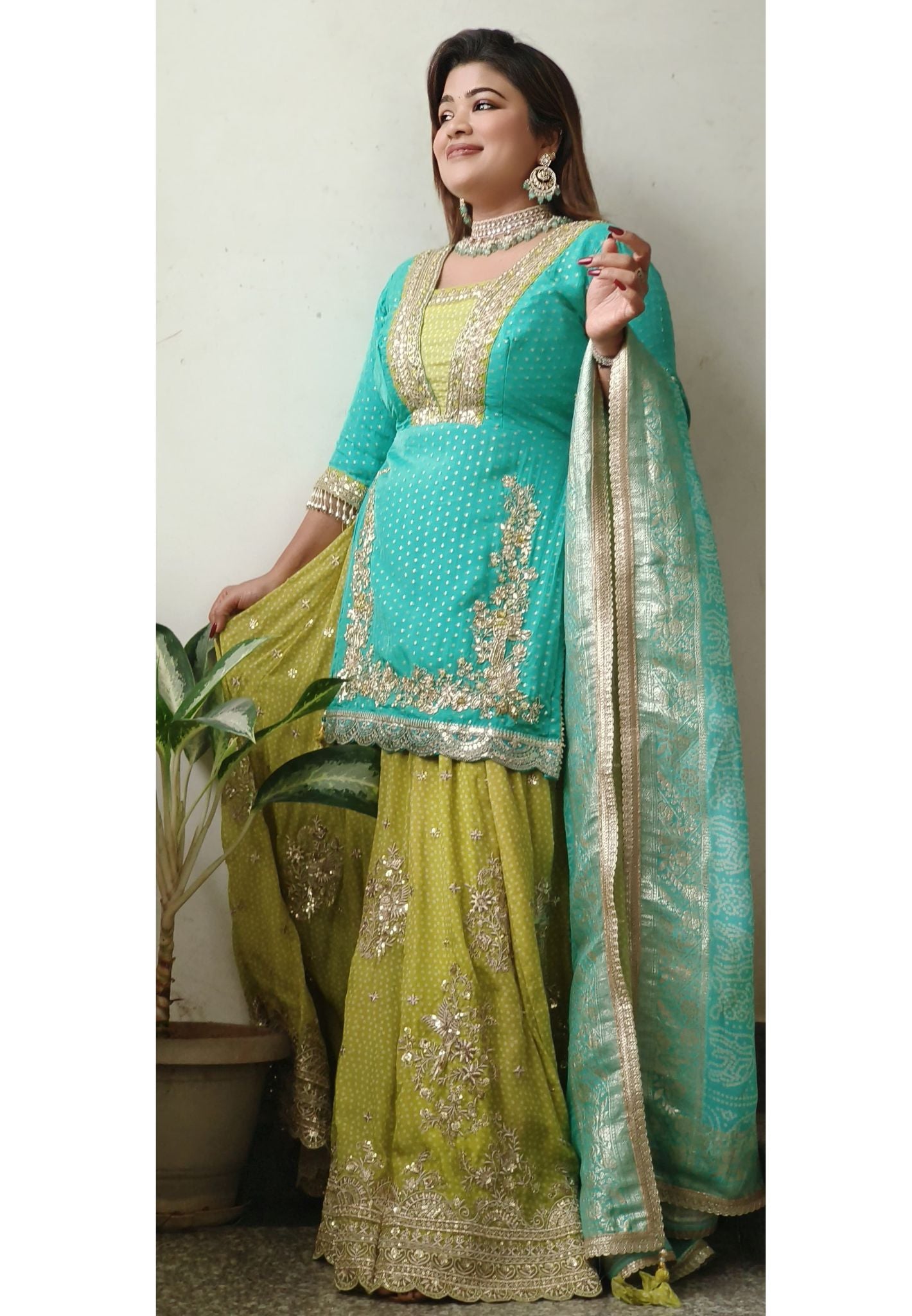 Designer Hi Slit vibrant  lehenga with gold embroidery and a matching dupatta DRYWASH