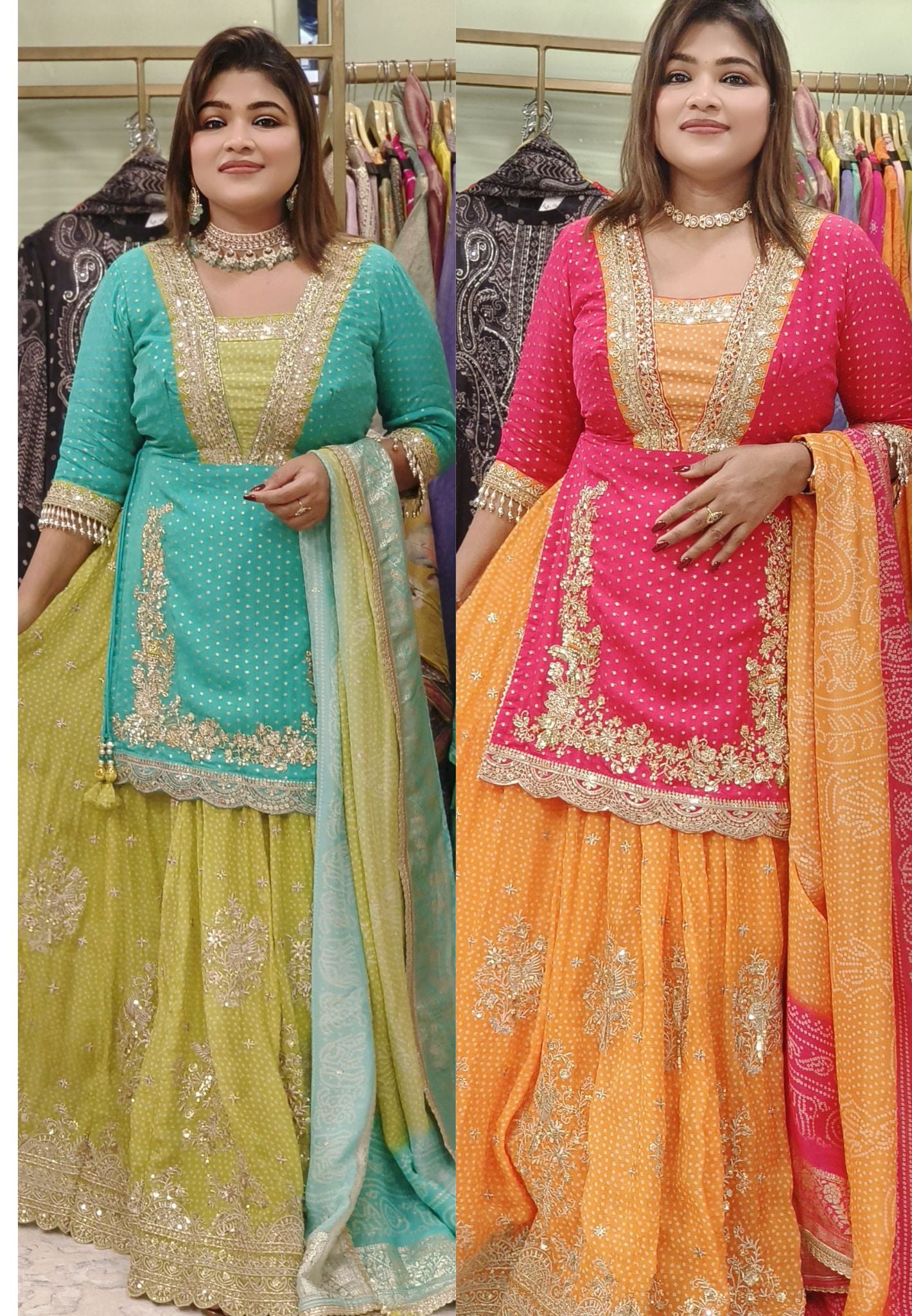 Designer Hi Slit vibrant  lehenga with gold embroidery and a matching dupatta DRYWASH