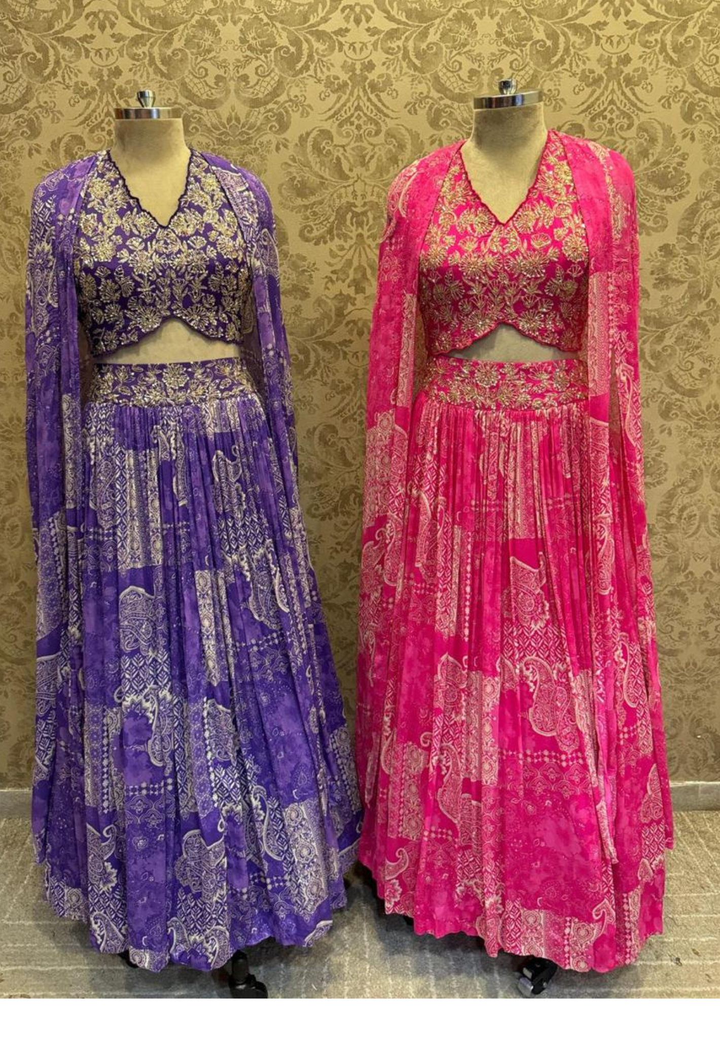 Designer Chinon Printed Lehenga Choli with Crop Top And Skirt With Shrug-47433-07461 DRYWASH