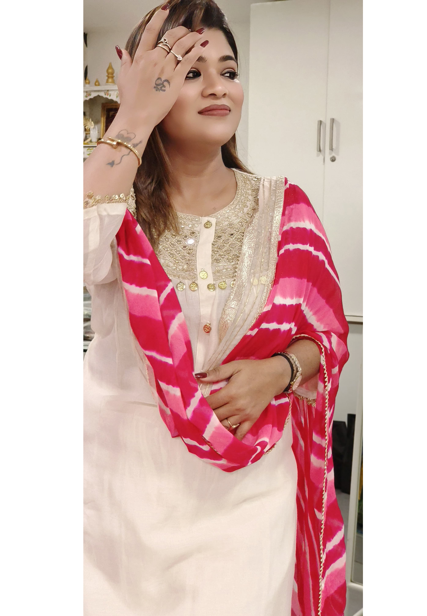 Pure Mul Chanderi Real Mirror Work full Set with lehriya Dupatta-06680 DRYWASH