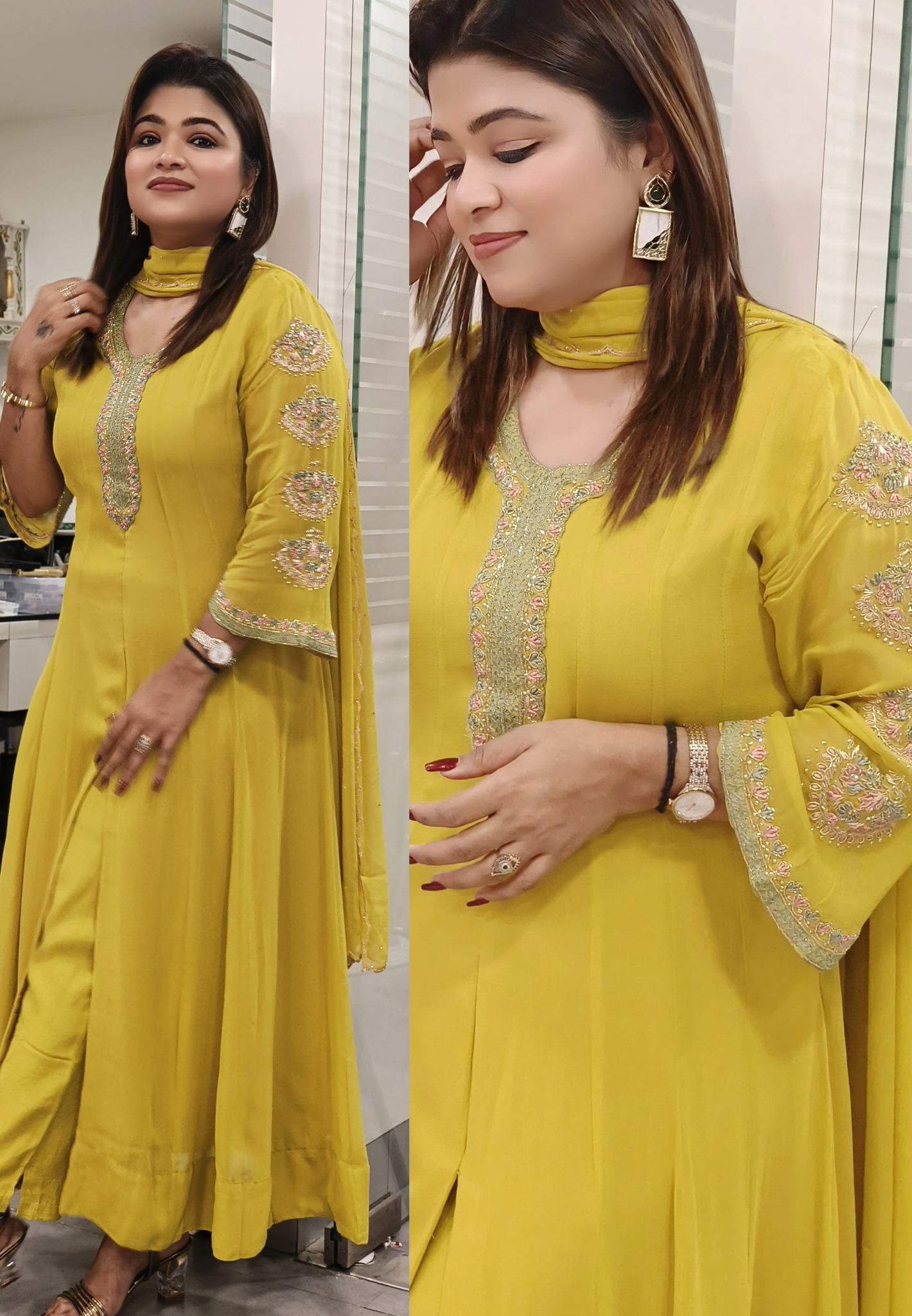 Beautiful Embroidery Anarkali With Front Slit Dupatta And Bottom DRYWASH-05596-06405