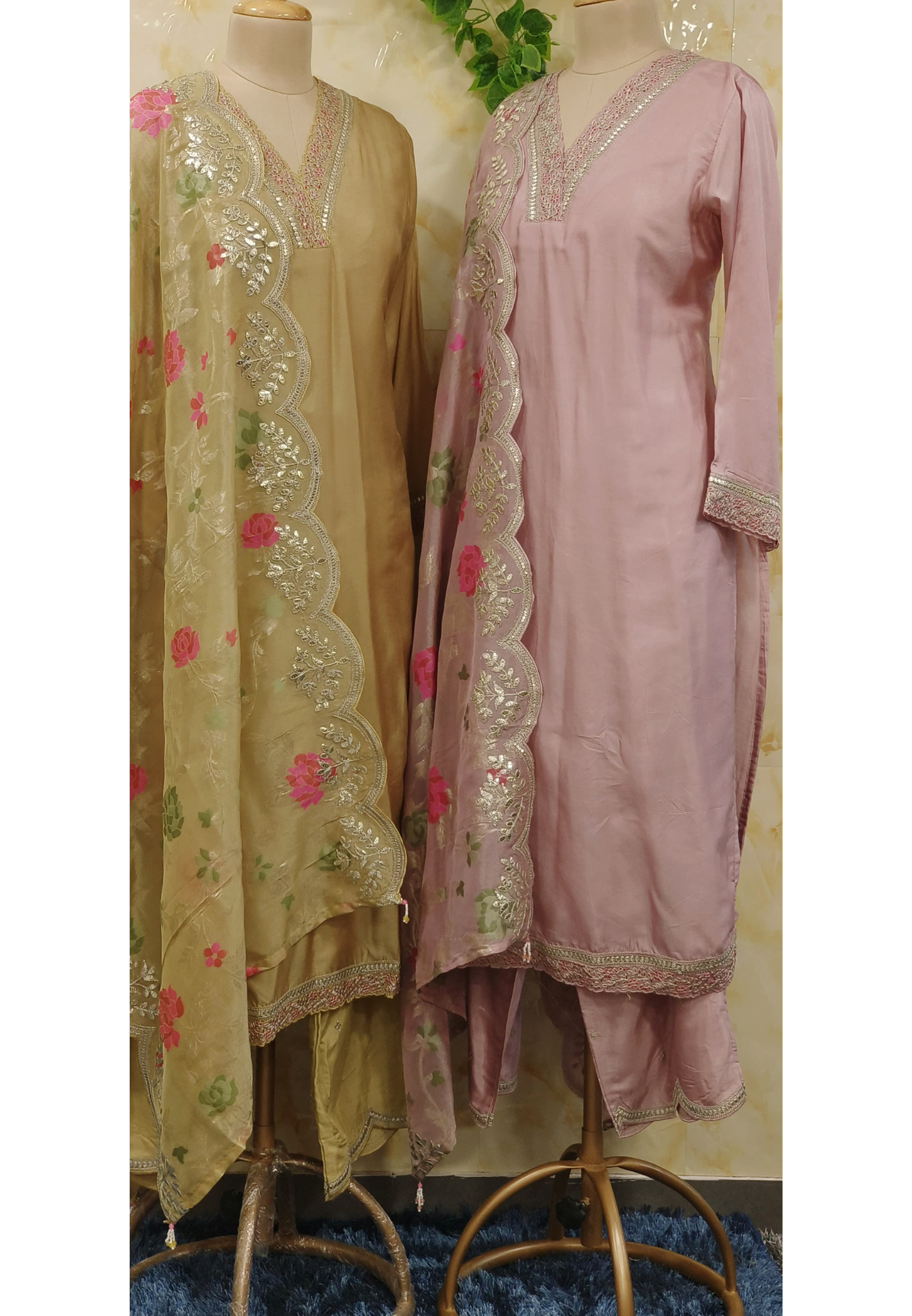 Beautiful V-Neck Embroidery Full Set with Printed dupatta-07373-74