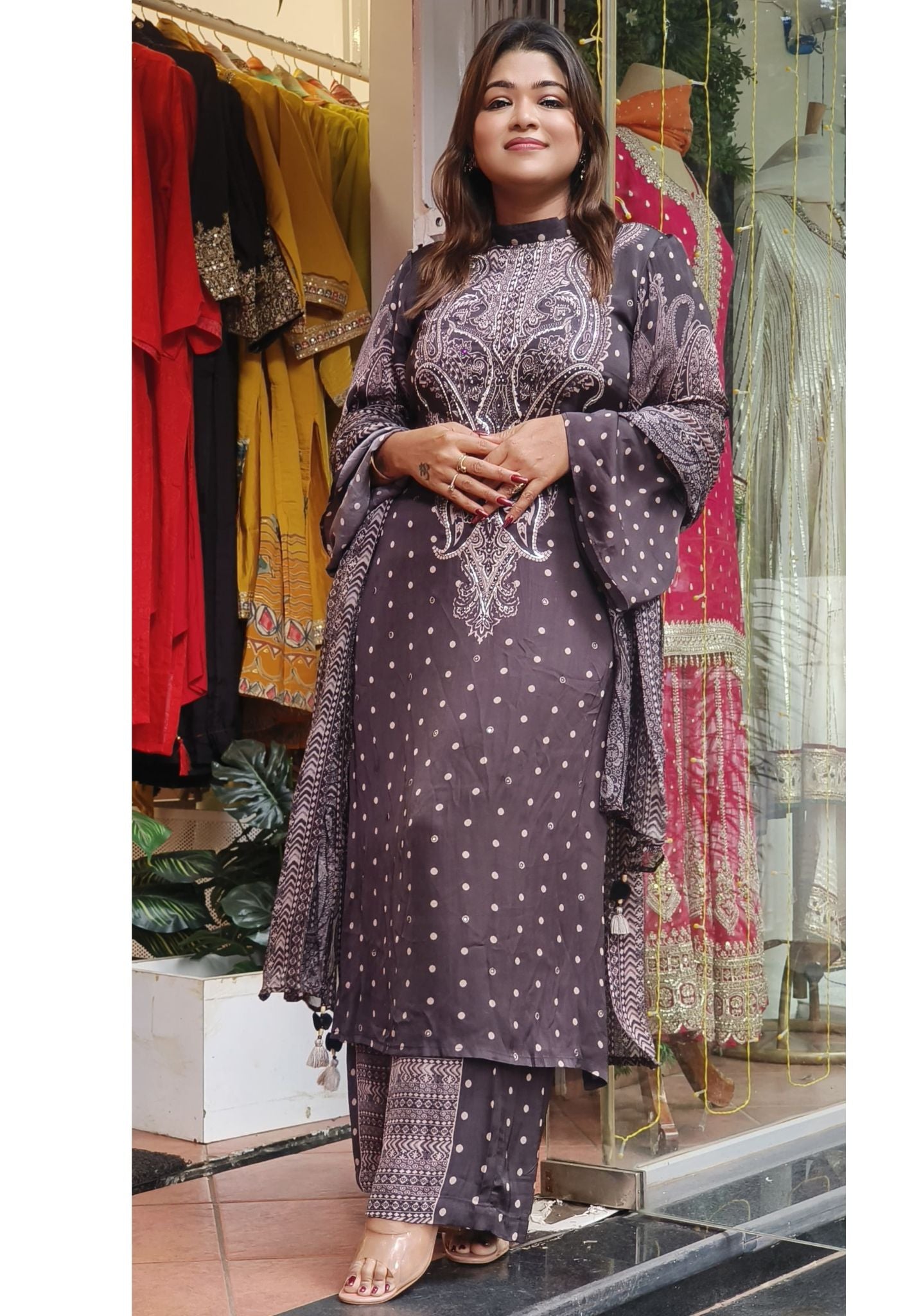 Pure crape Printed Cutdana Work Plazzo Full Set-07353
