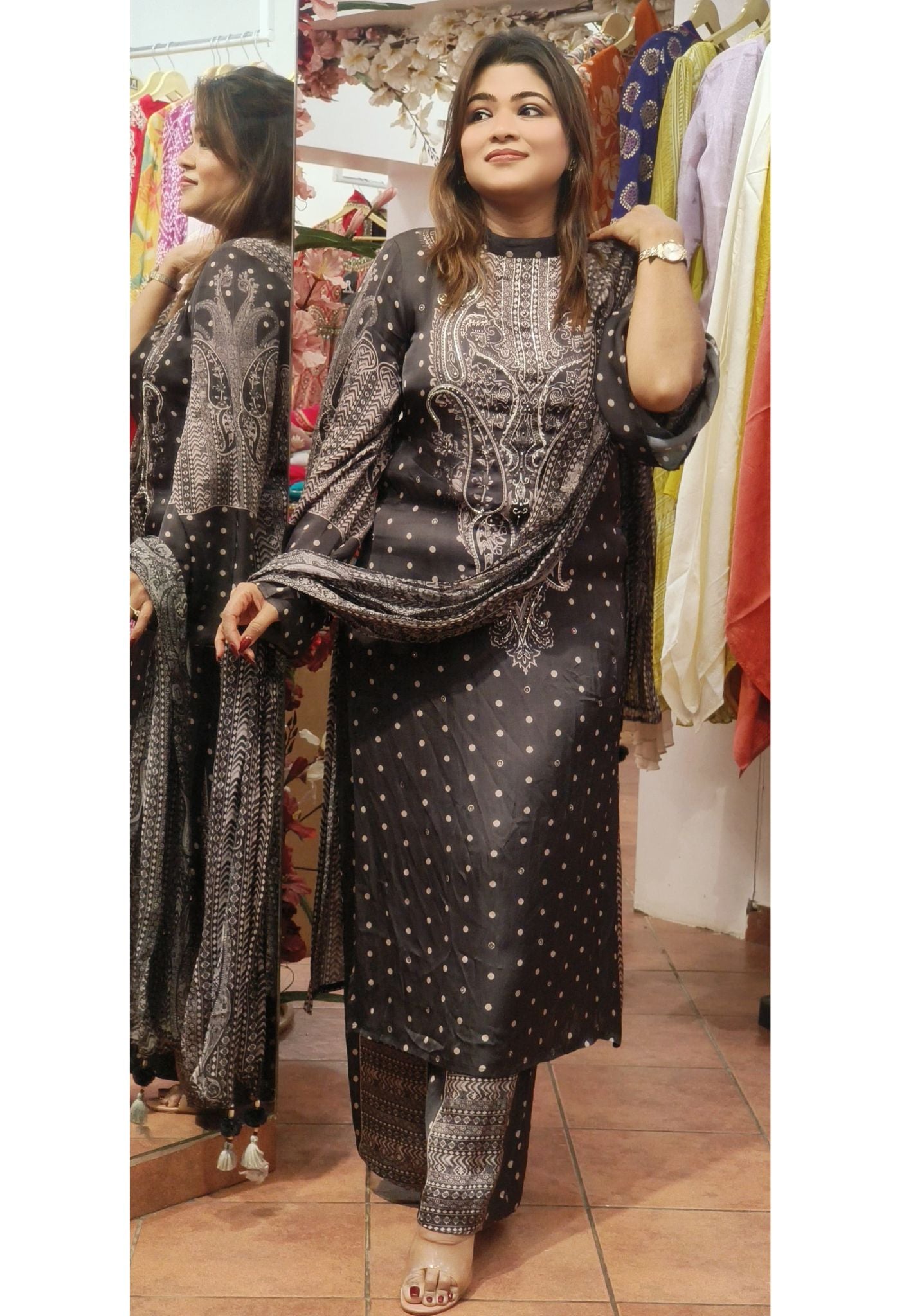 Pure crape Printed Cutdana Work Plazzo Full Set-07353