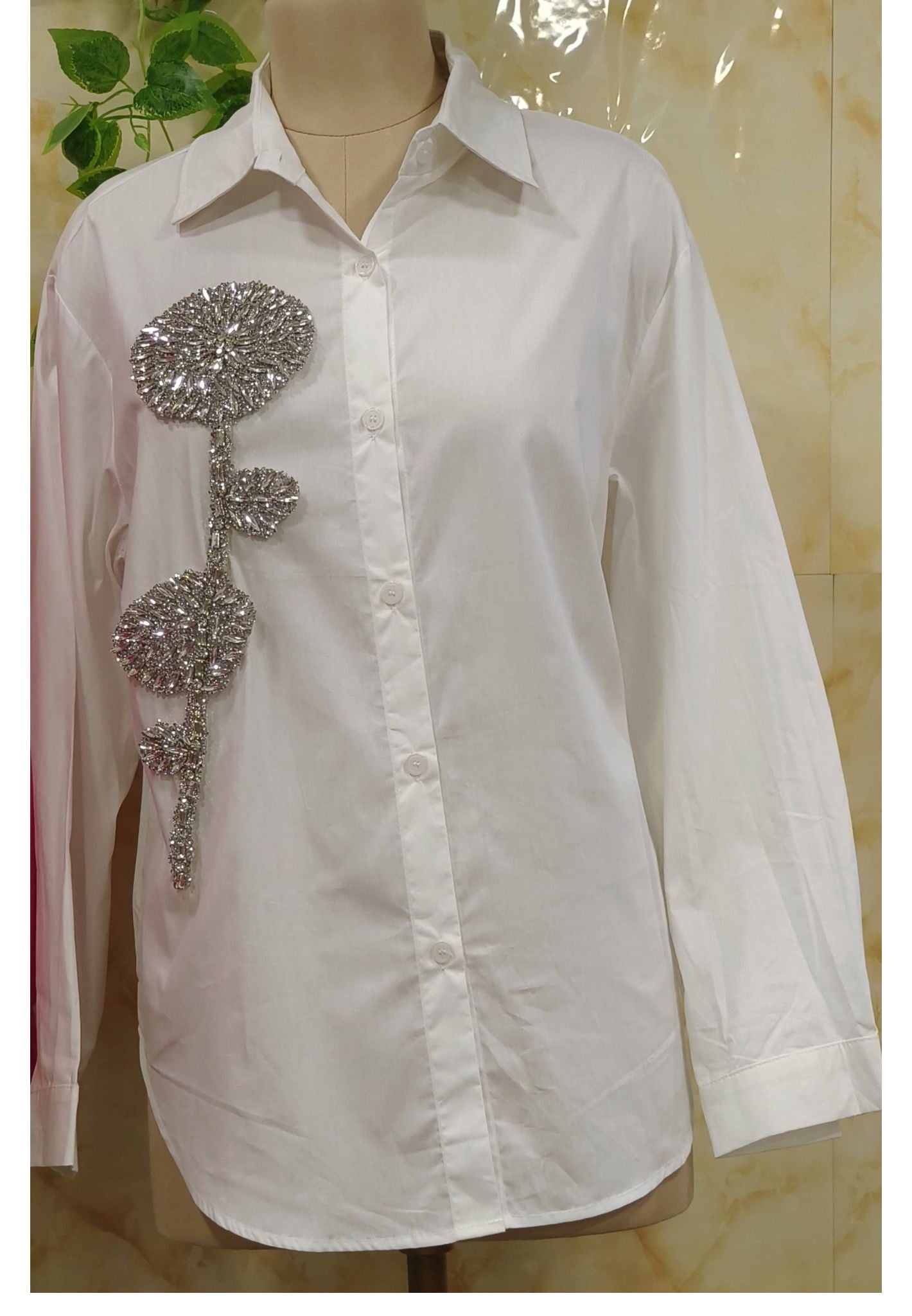 Solid  Diamonds Patchwork Casual shirt
